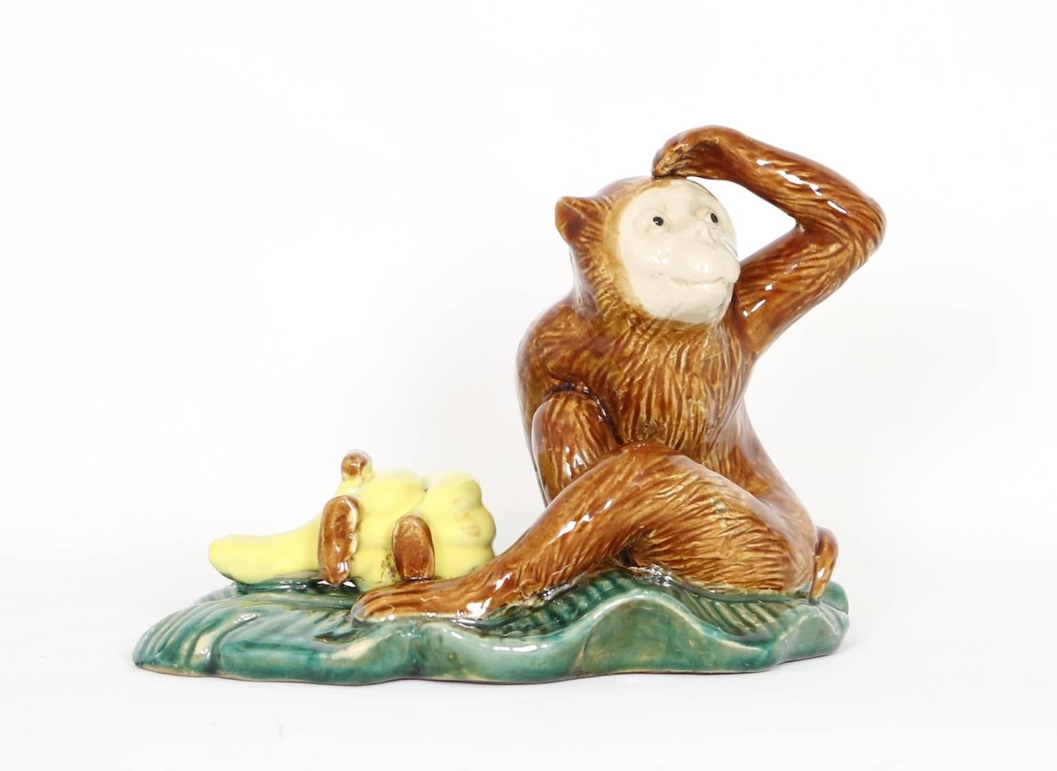 20th Century English Majolica Monkey Figure
