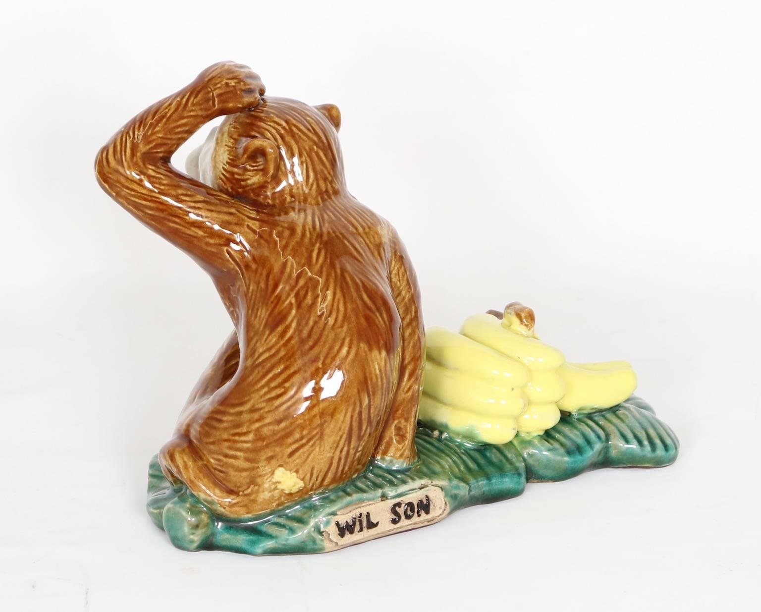 English Majolica Monkey Figure In Excellent Condition In Astoria, NY