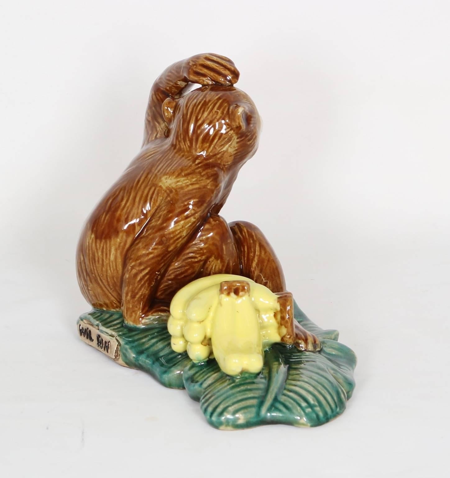 Edwardian English Majolica Monkey Figure