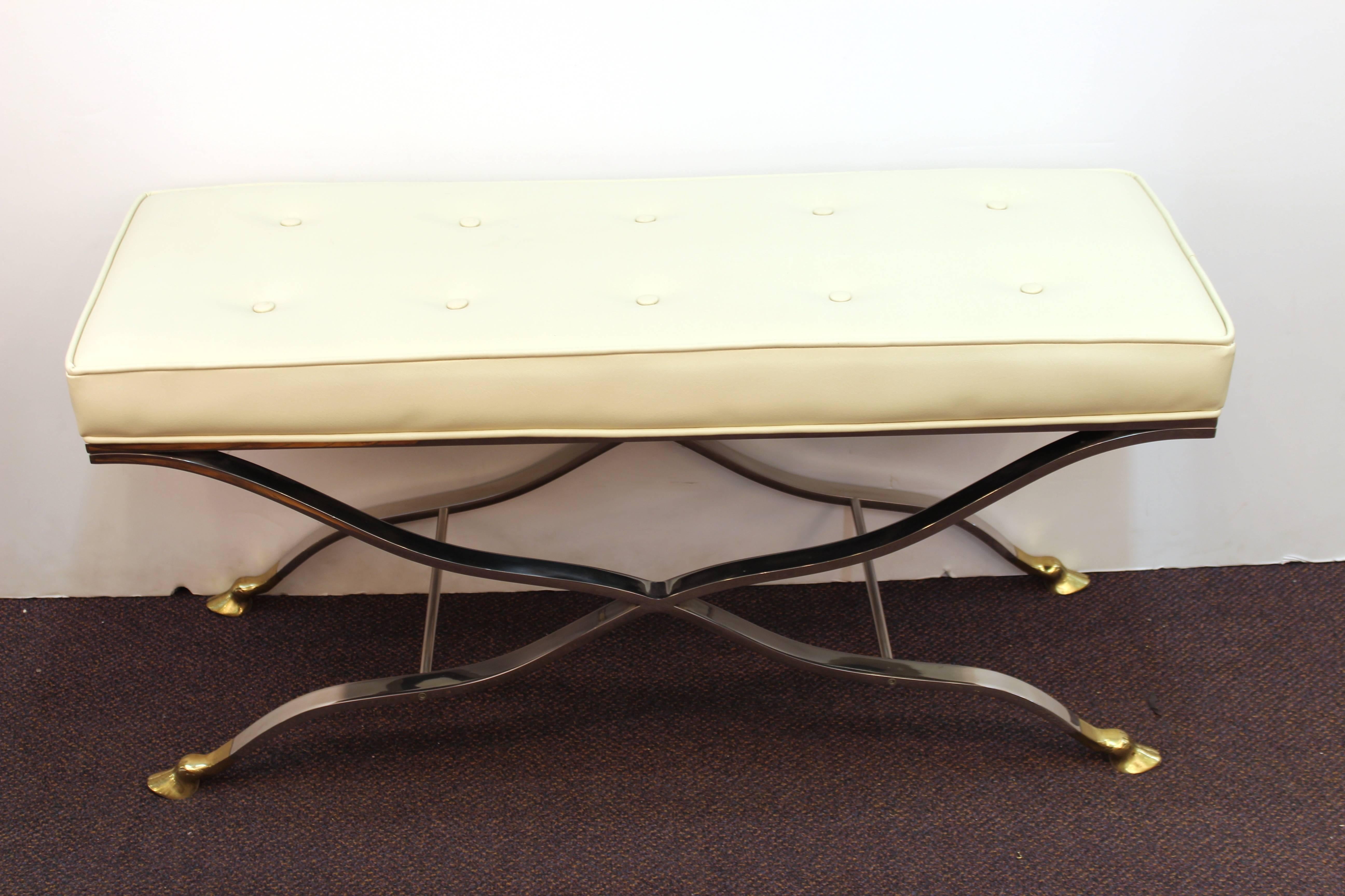 20th Century Hollywood Regency Style Bench in Chrome and Brass