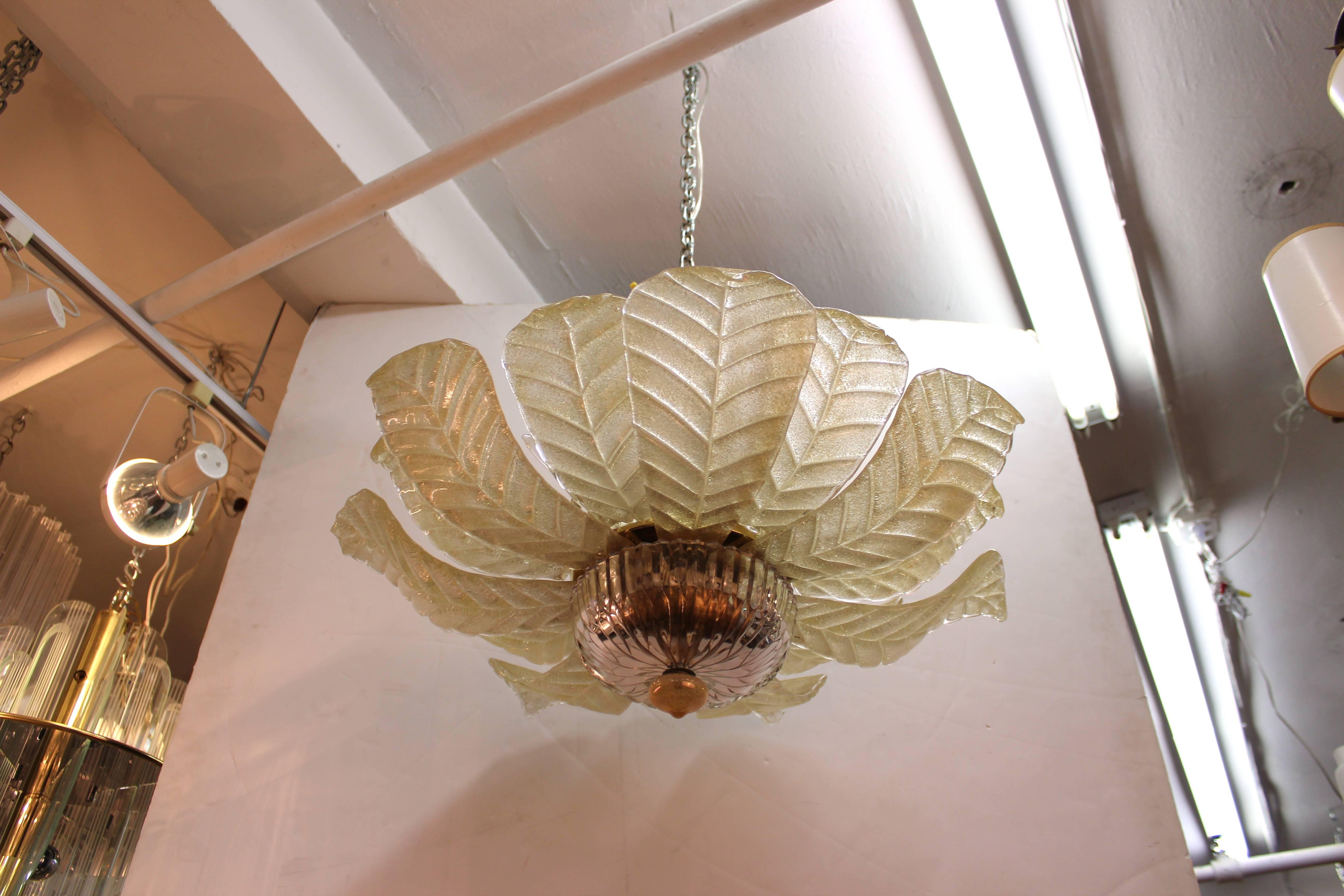 Italian Modern Chandelier with Murano Glass Leaves For Sale 1