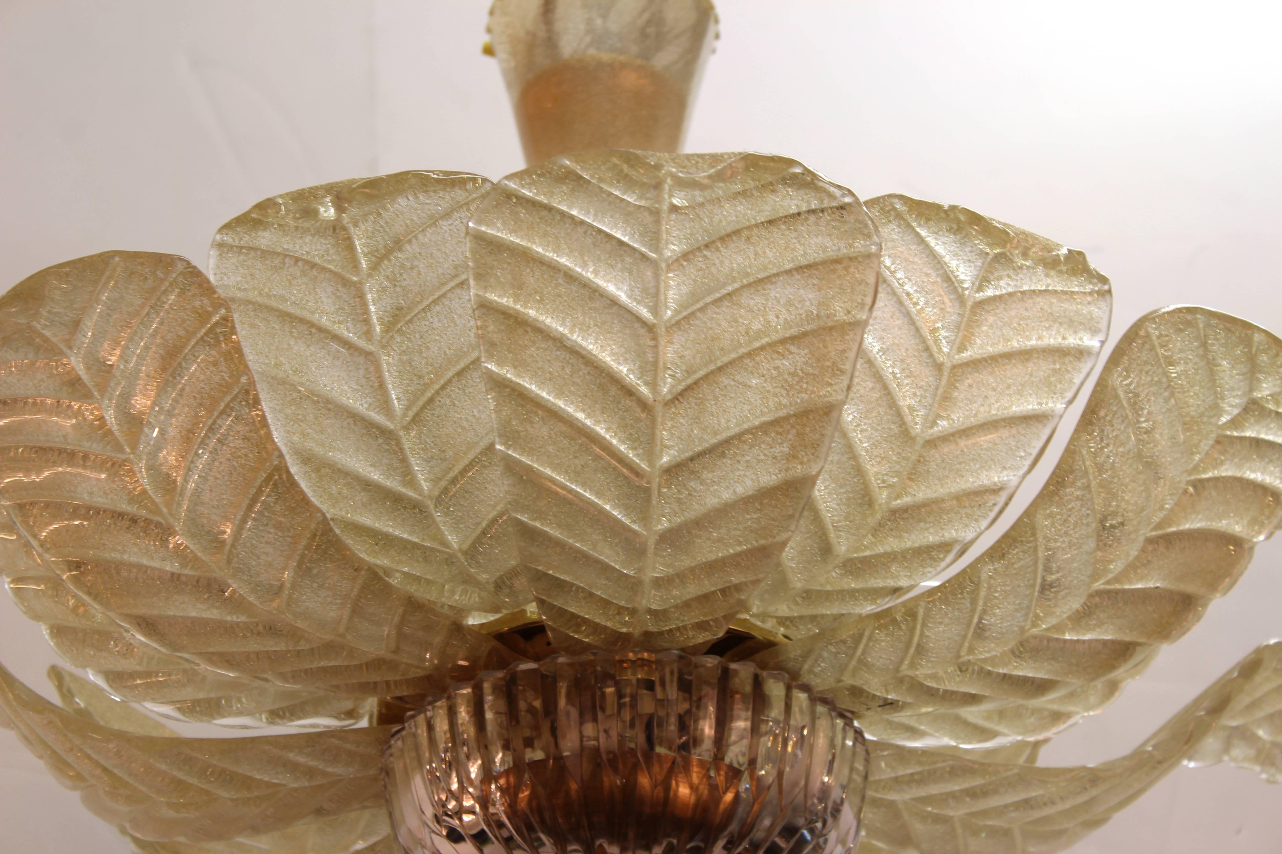 Mid-Century Modern Italian Modern Chandelier with Murano Glass Leaves For Sale