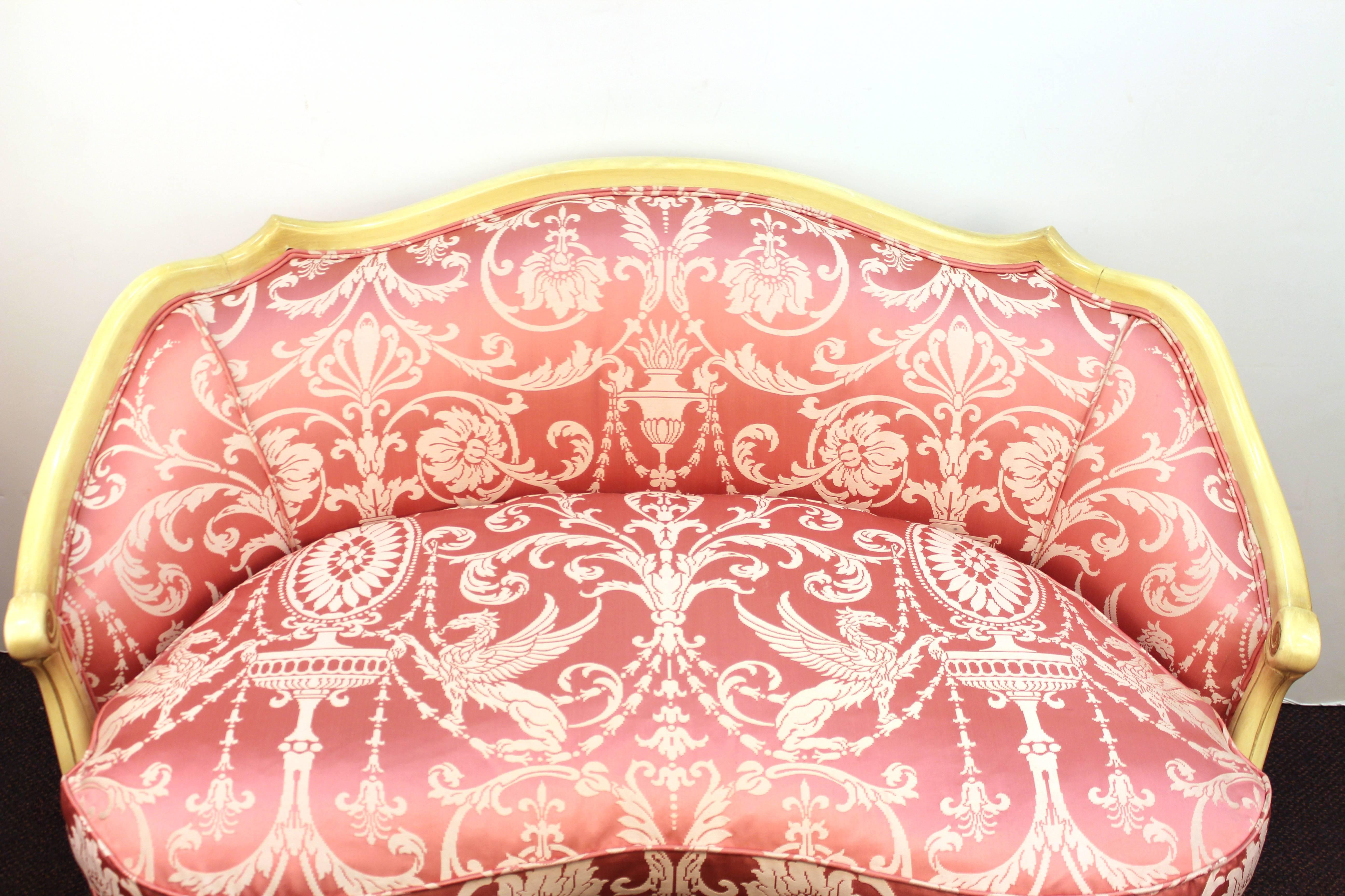 Neoclassical Style Settees in Pink Jacquard 1