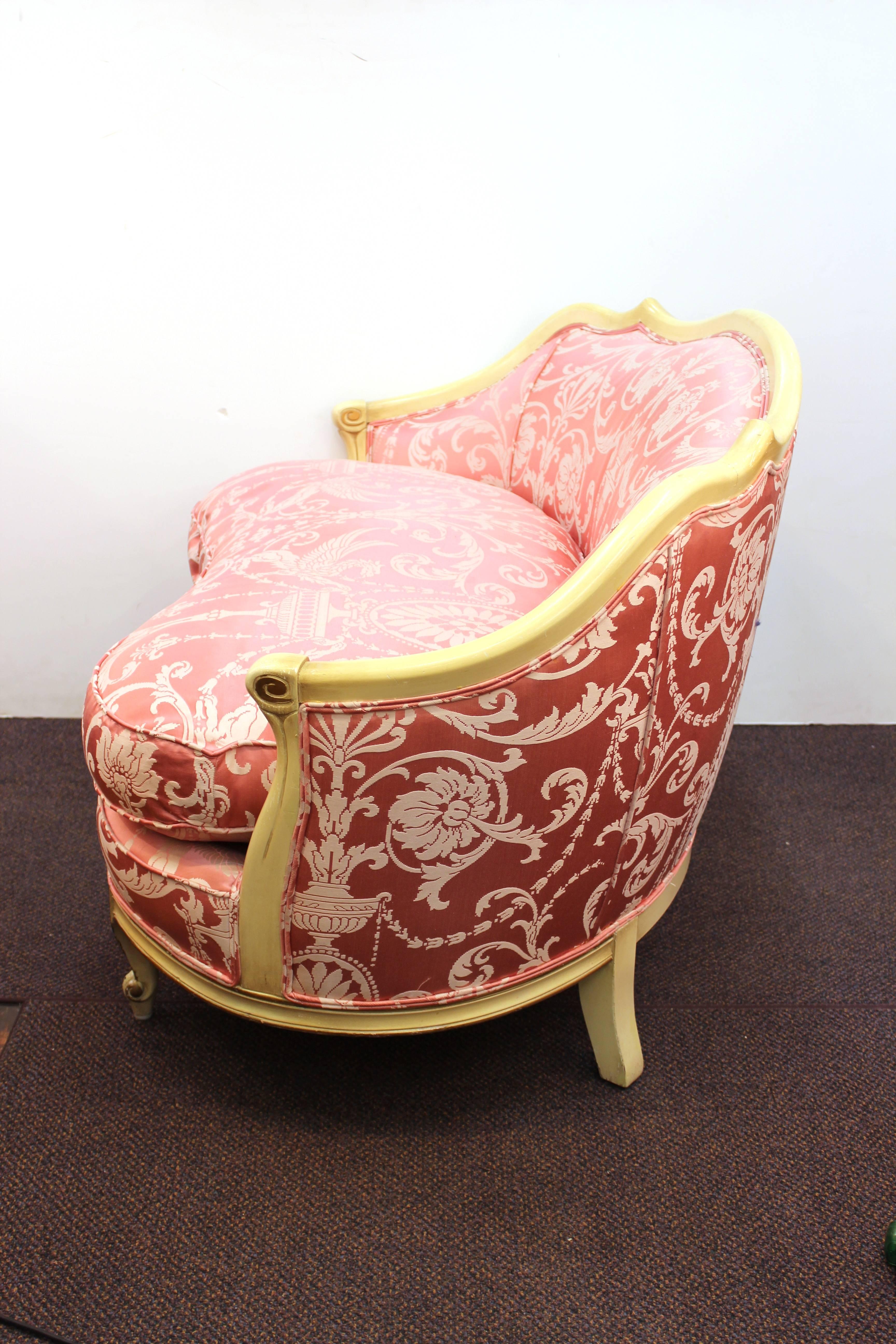 Neoclassical Revival Neoclassical Style Settees in Pink Jacquard