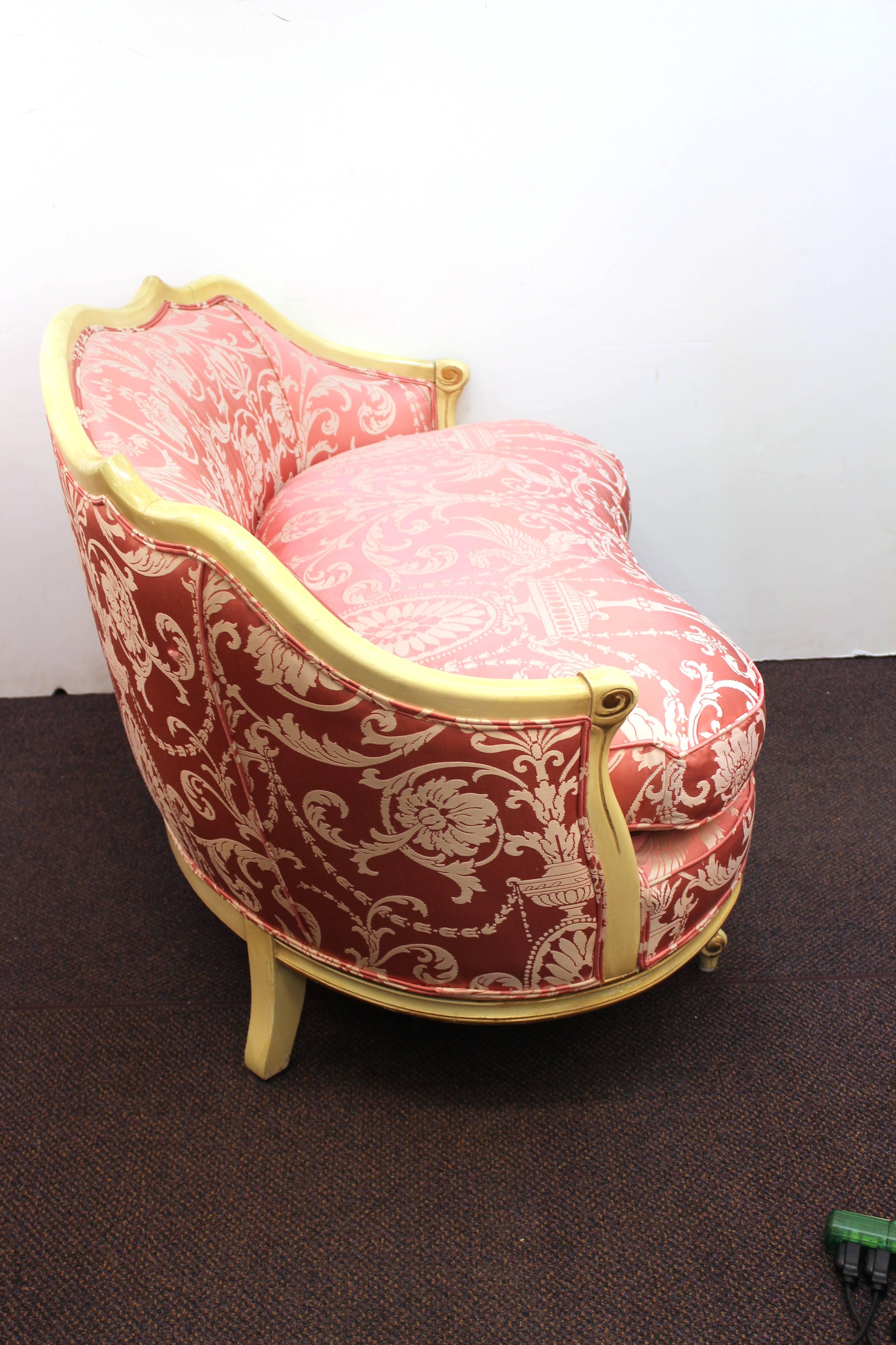20th Century Neoclassical Style Settees in Pink Jacquard