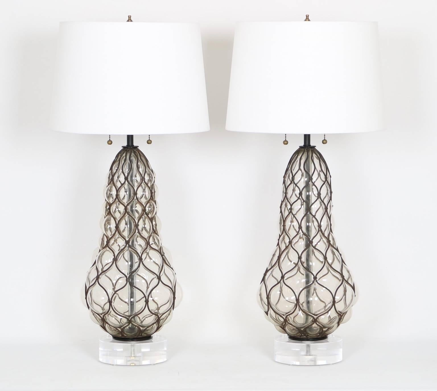 Mid-20th Century Marbro Hollywood Regency Caged Murano Glass Lamps