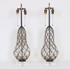 Marbro Hollywood Regency Caged Murano Glass Lamps