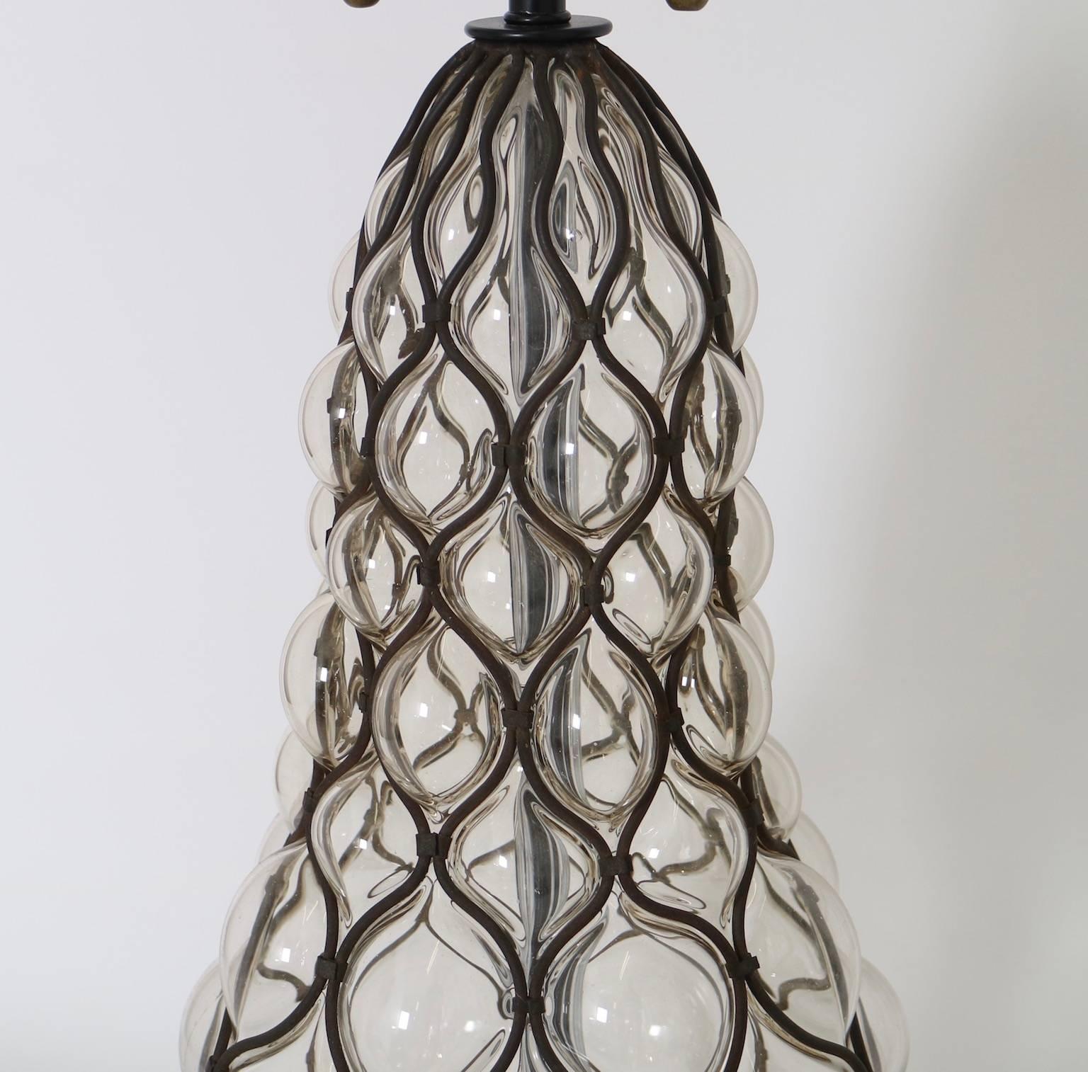 Marbro Hollywood Regency Caged Murano Glass Lamps In Excellent Condition In New York, NY