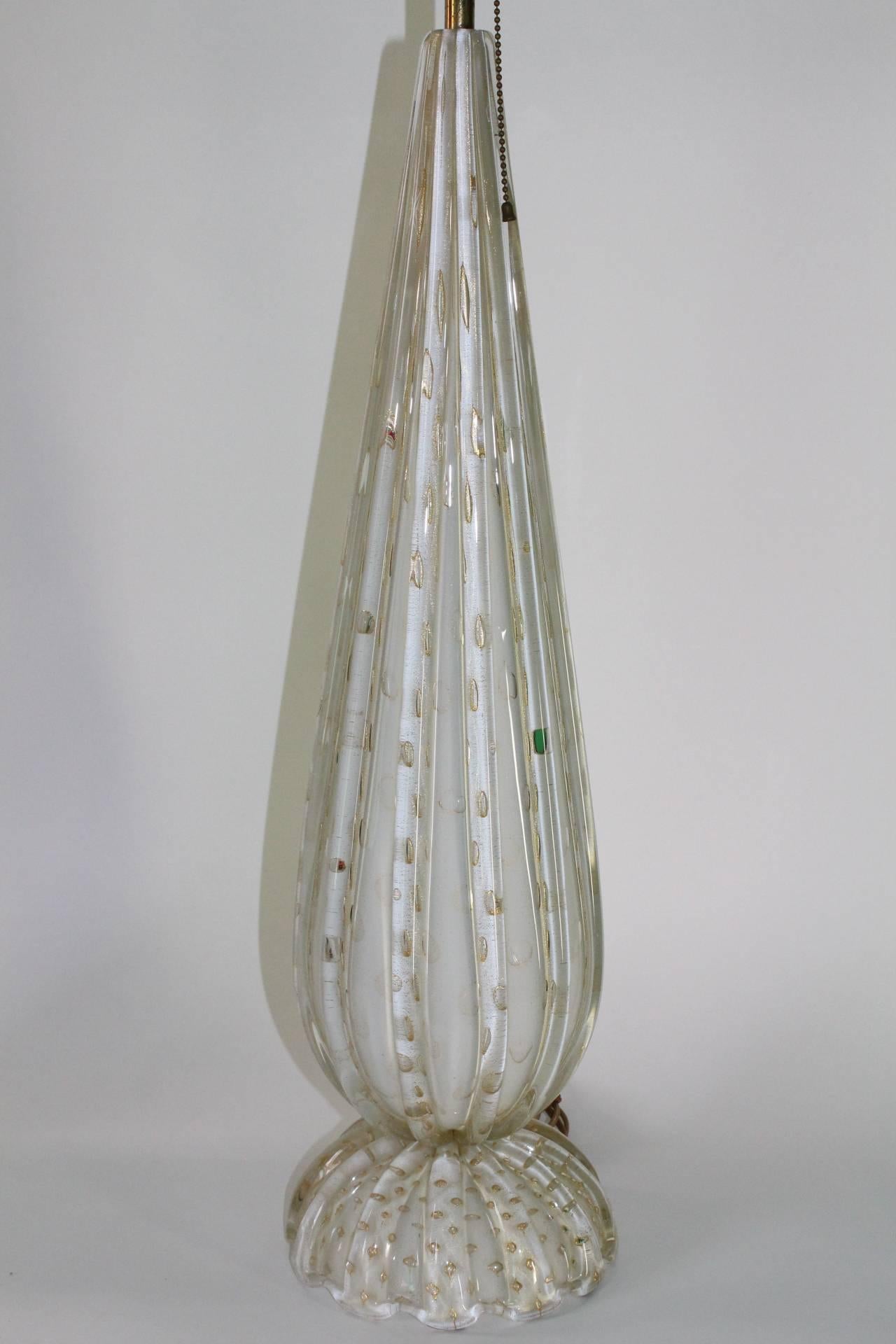 Large Murano Glass Lamps with Gold Flakes In Good Condition In New York, NY