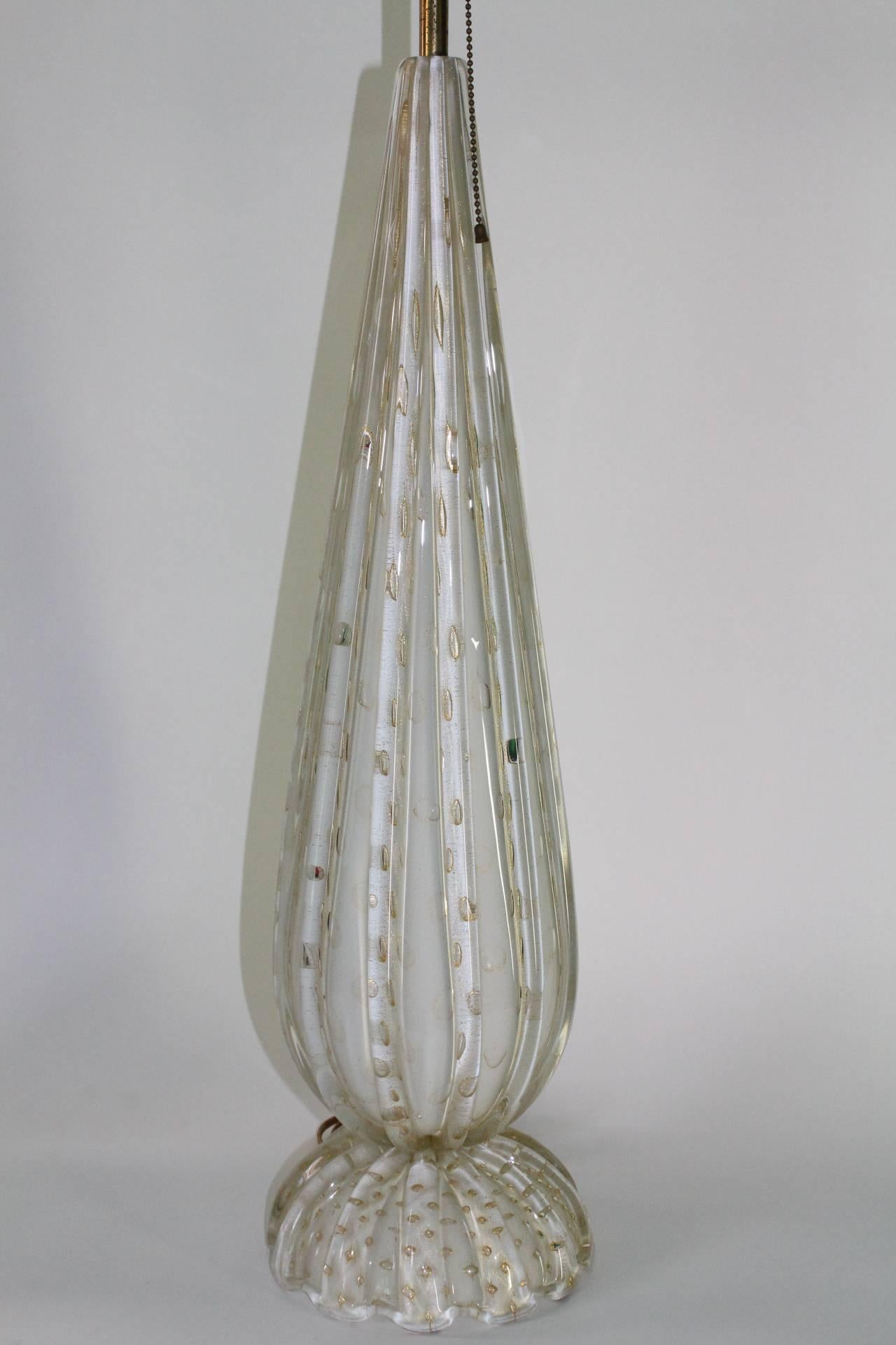 Italian Large Murano Glass Lamps with Gold Flakes