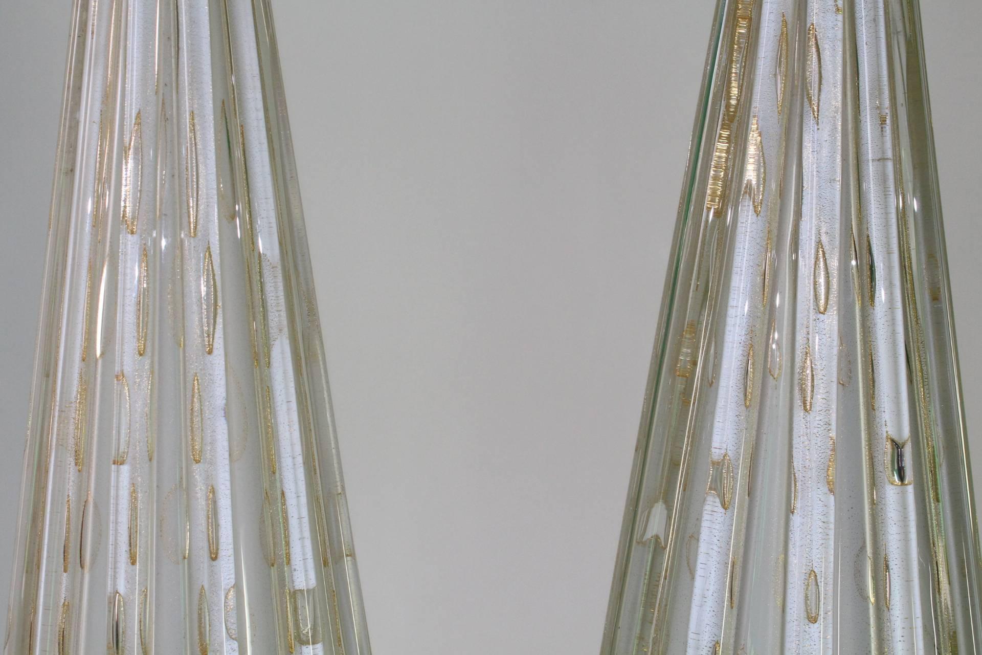 Mid-Century Modern Large Murano Glass Lamps with Gold Flakes