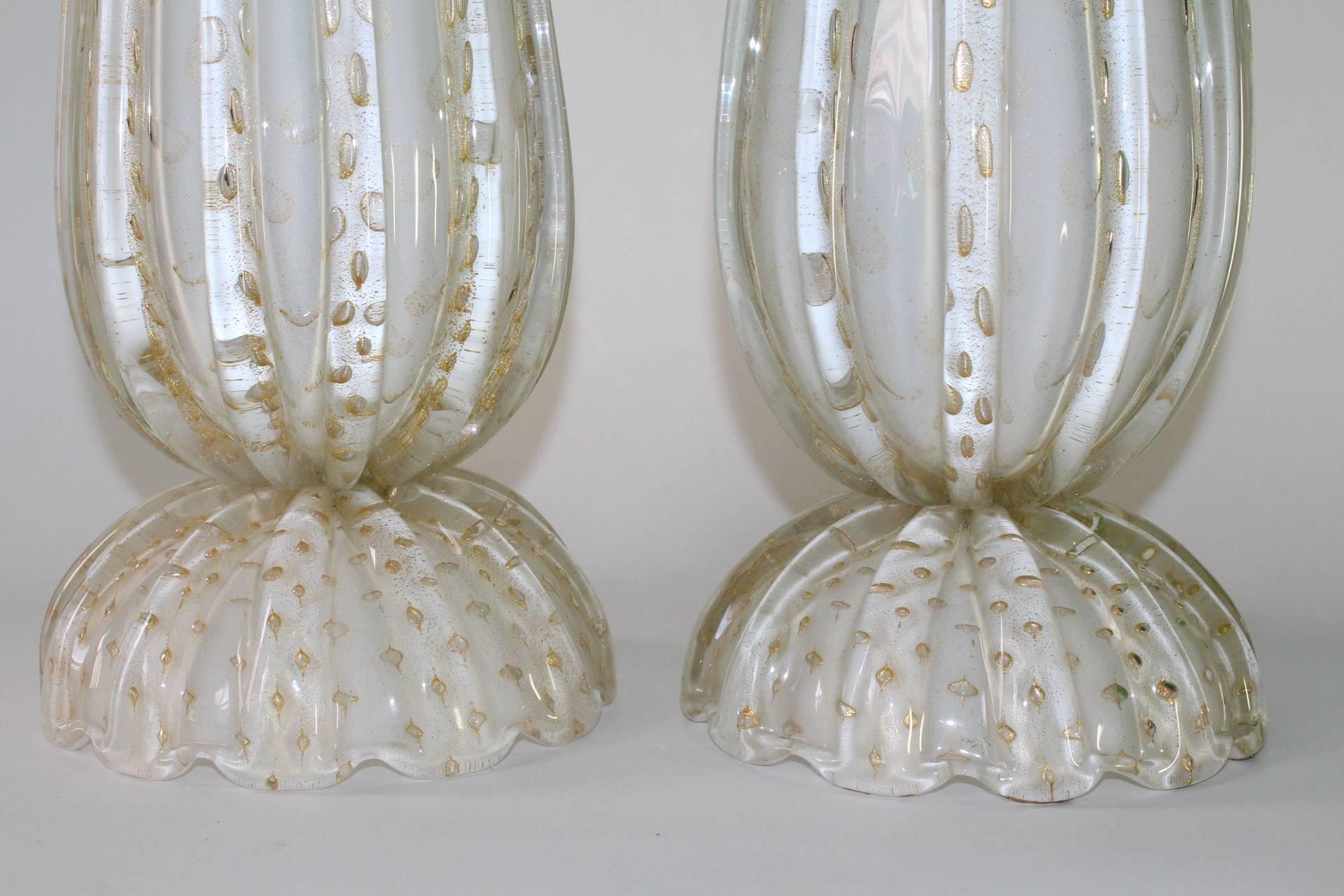 Large Murano Glass Lamps with Gold Flakes 3