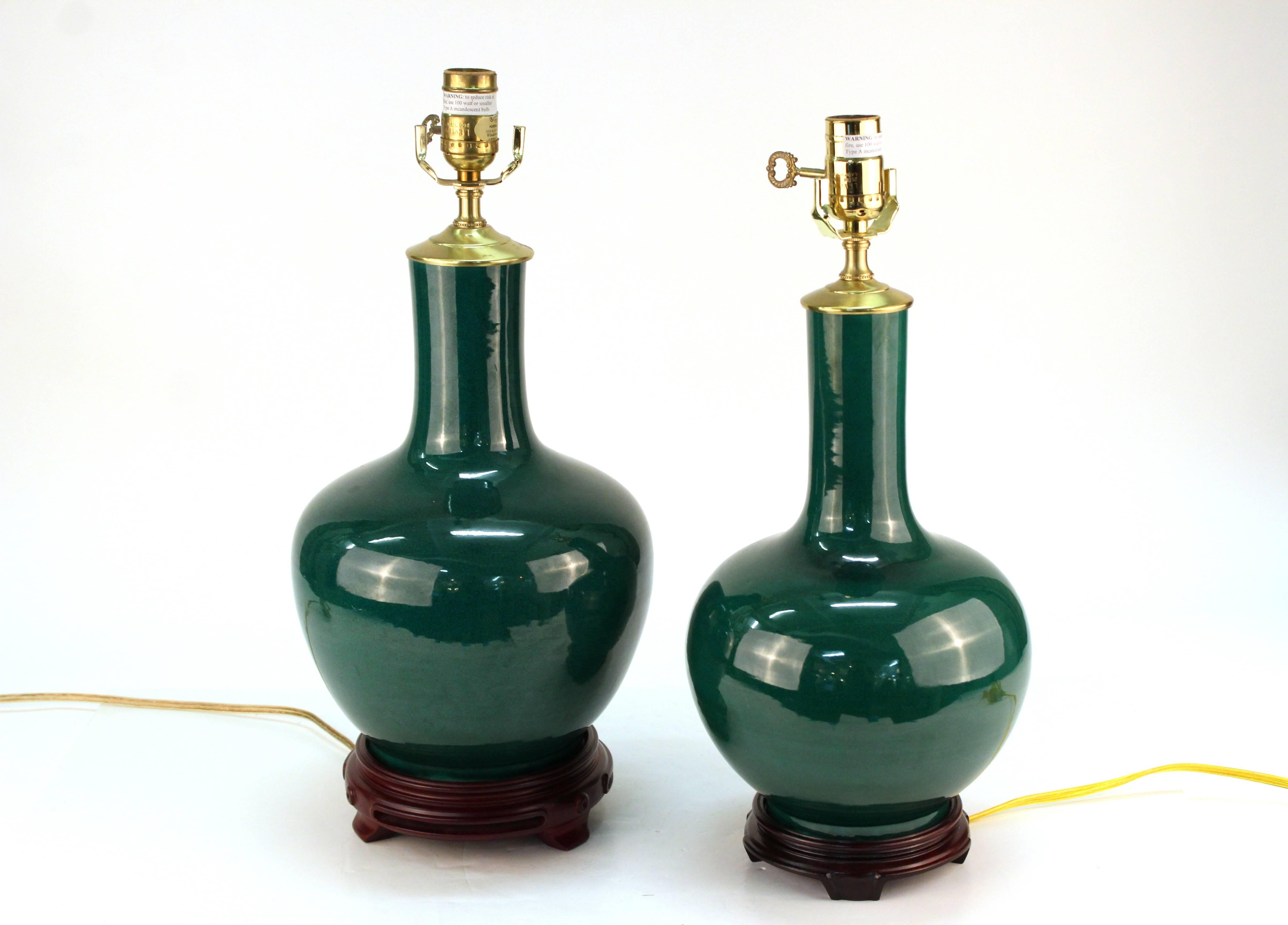 20th Century Hollywood Regency Style Green Table Lamps
