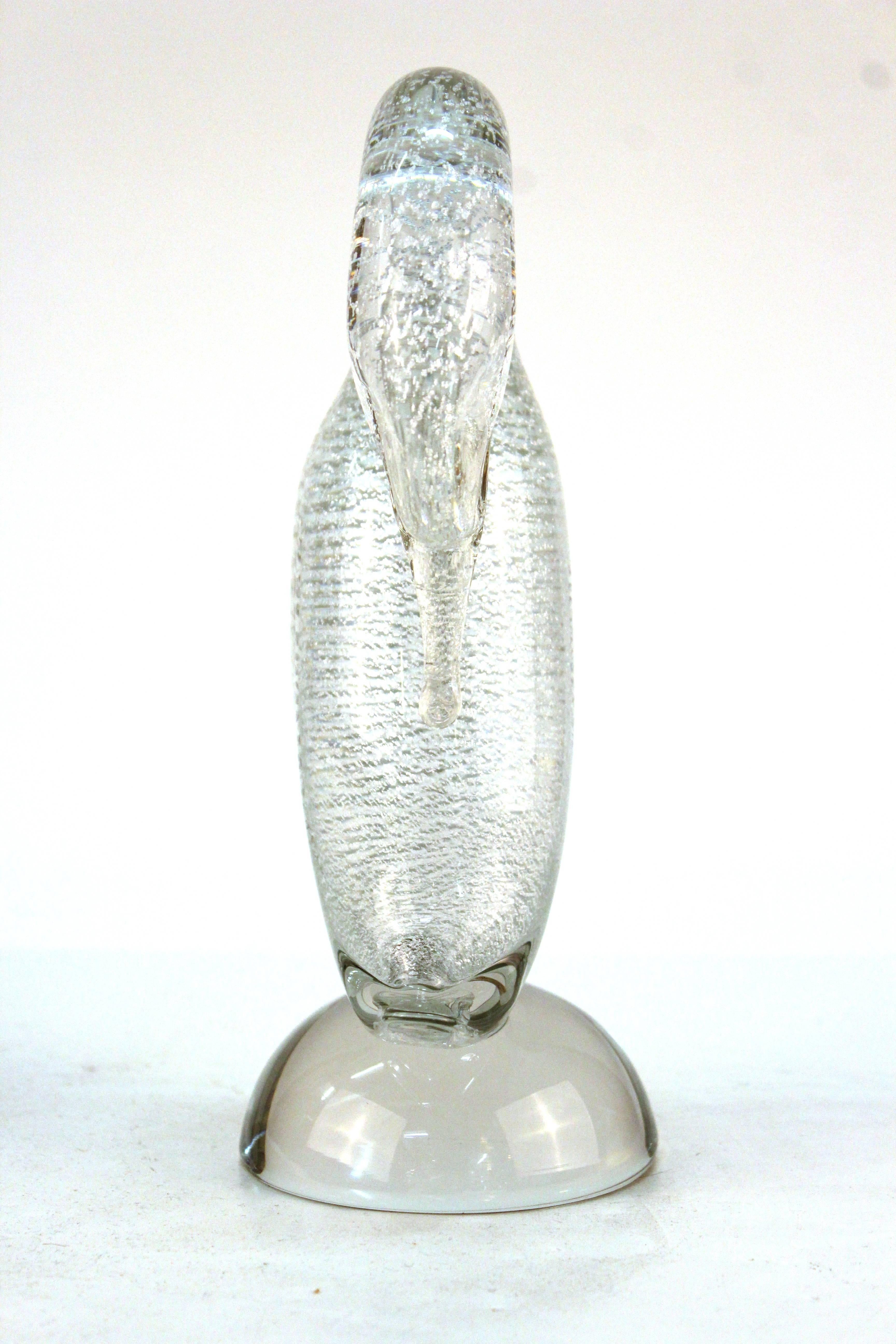 Mid-Century Modern Murano White Gold Flecked Glass Goose Figure For Sale
