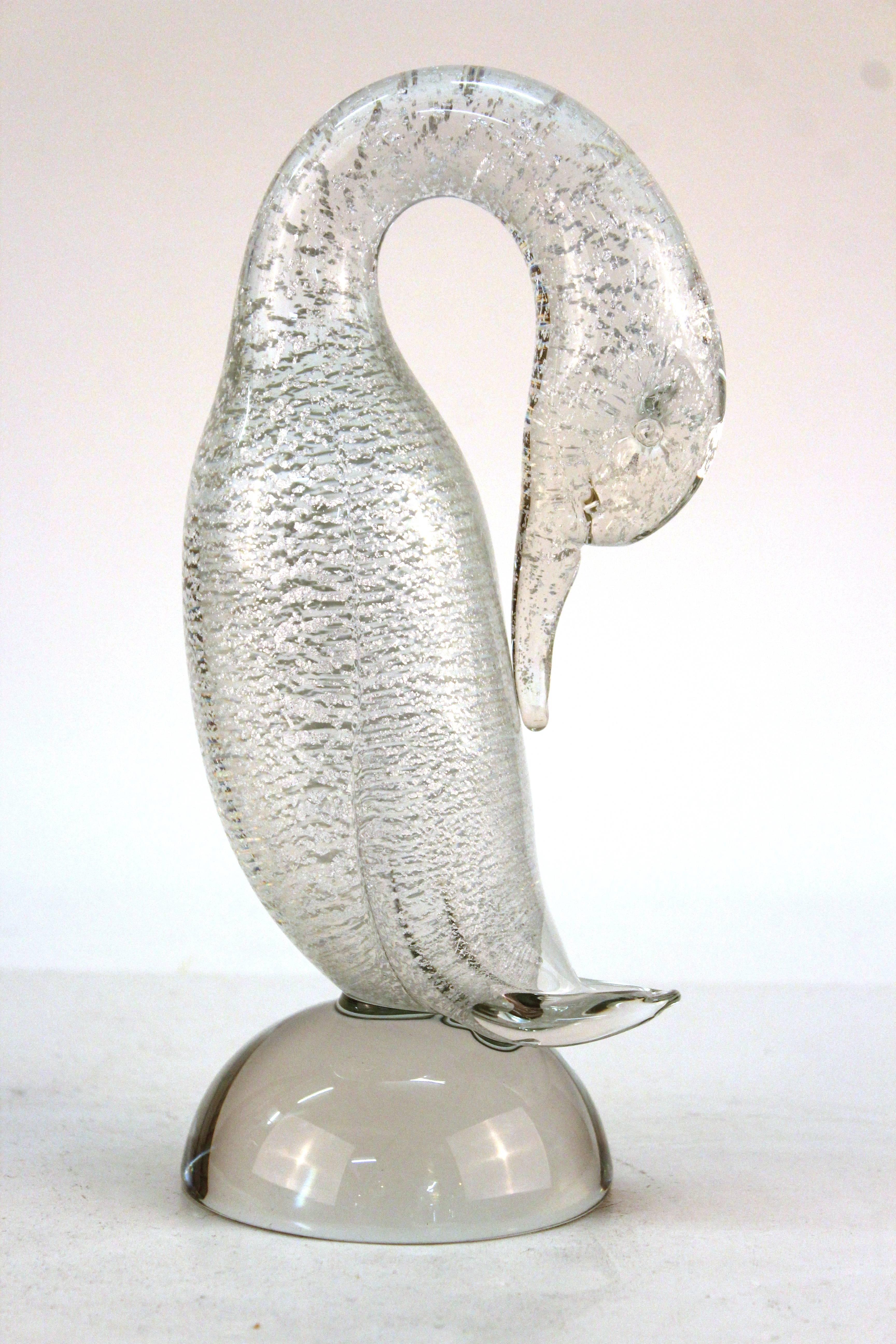 Italian Murano White Gold Flecked Glass Goose Figure For Sale