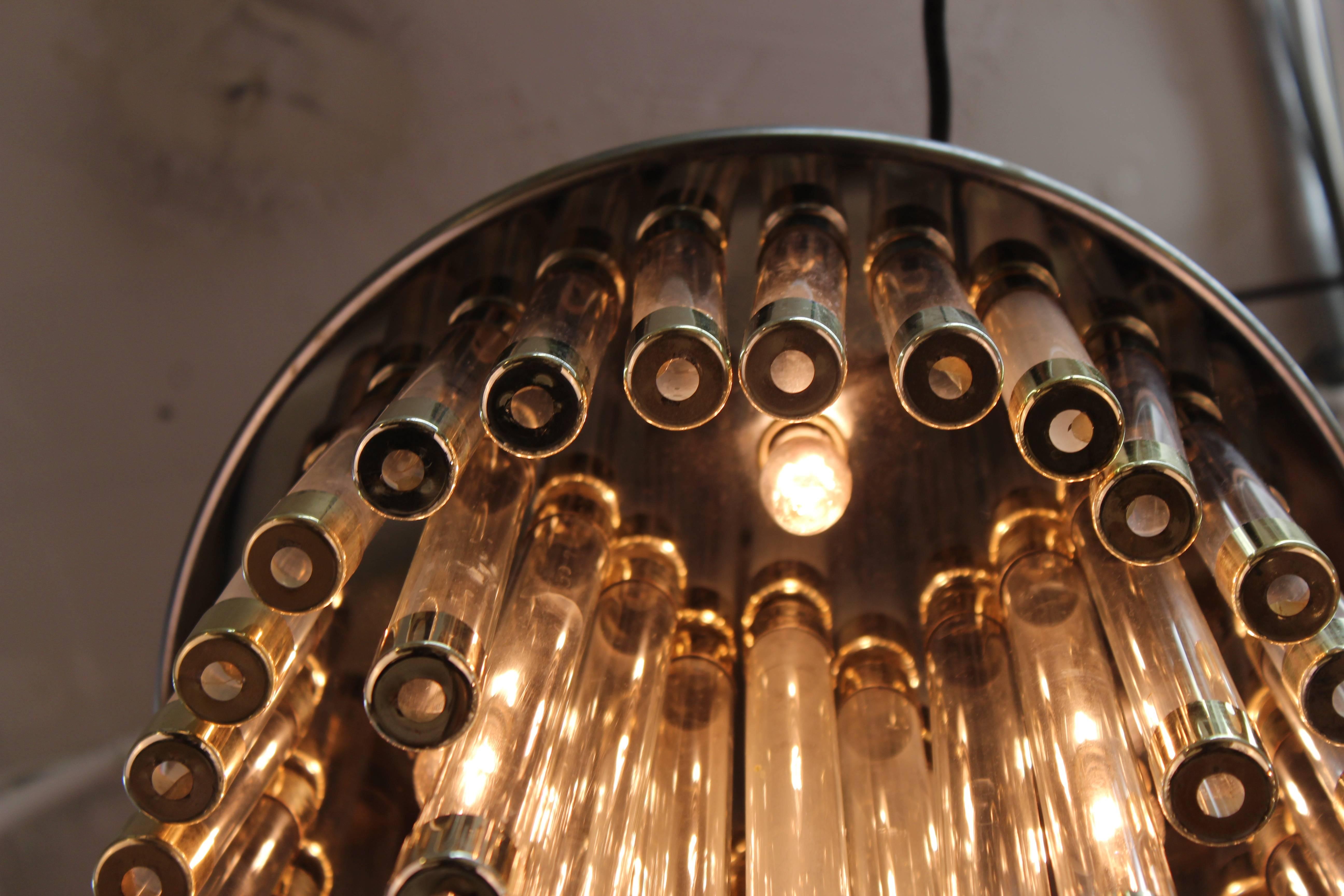 Mid-Century Modern Chrome and Glass Tube Chandelier 3