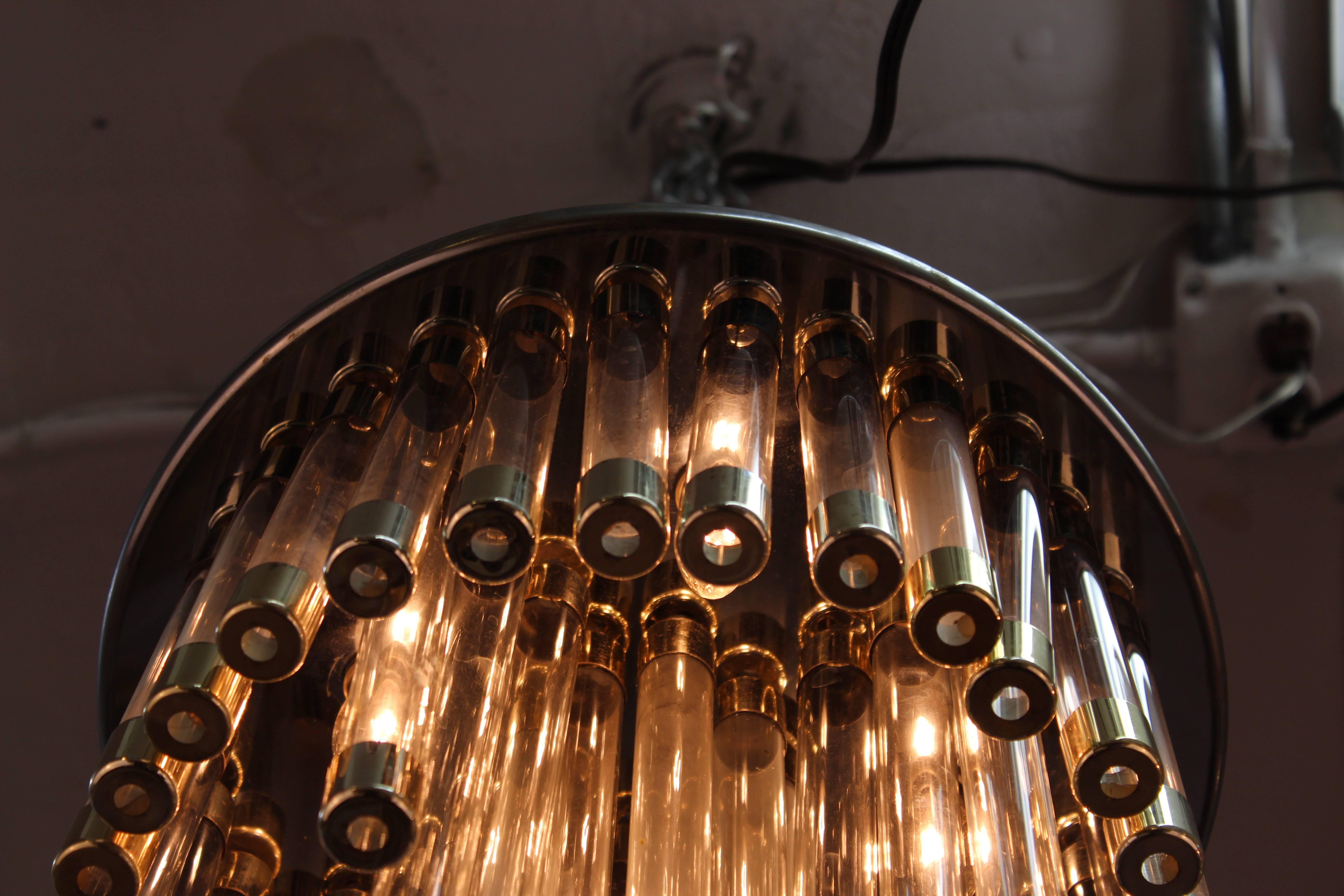 20th Century Mid-Century Modern Chrome and Glass Tube Chandelier
