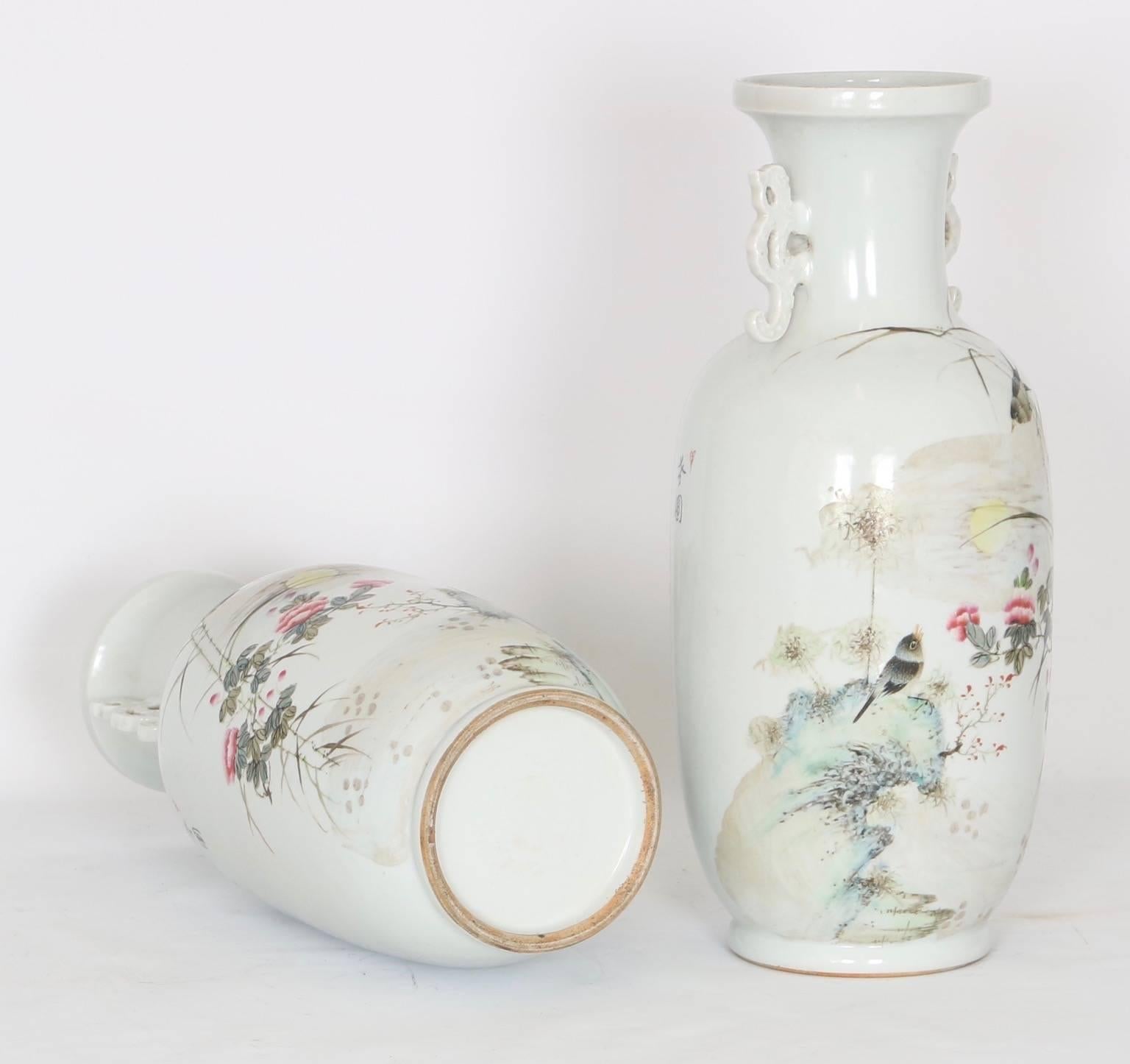 Enamel Chinese Vases with Birds