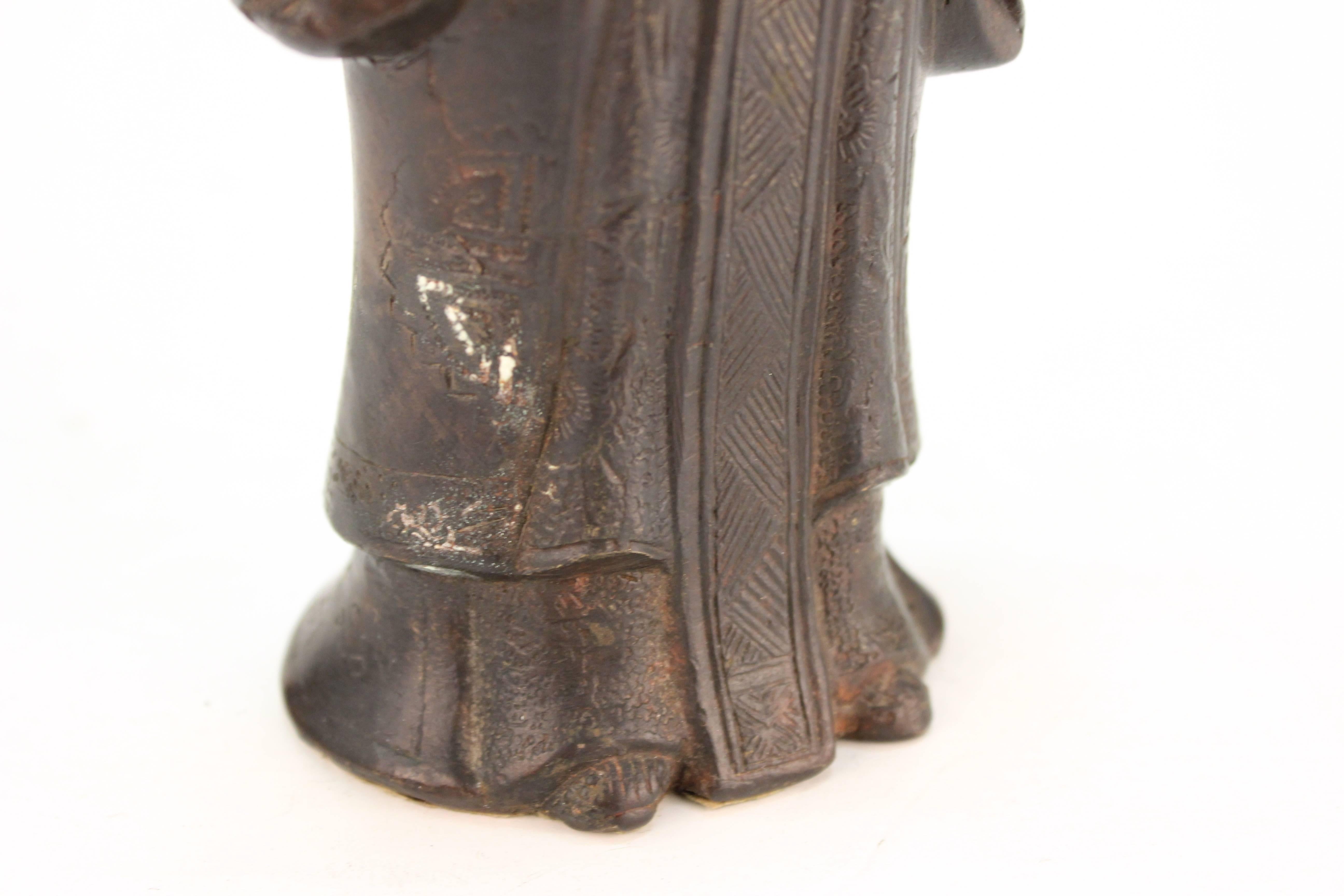 20th Century Chinese Shou Longevity God in Bronzed Brass