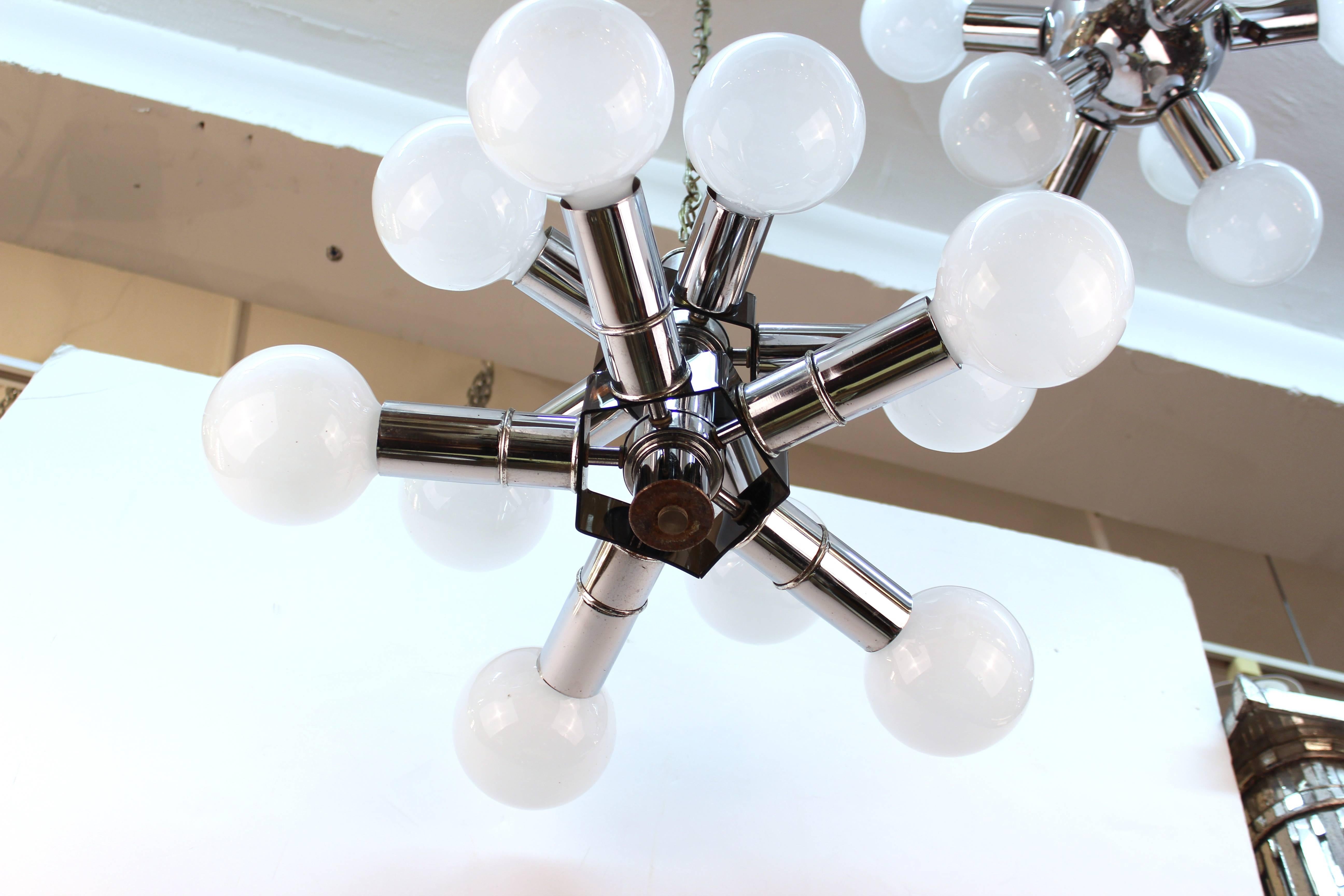 Atomic Age Two-Tiered Molecular Chandelier in Chrome In Good Condition In New York, NY