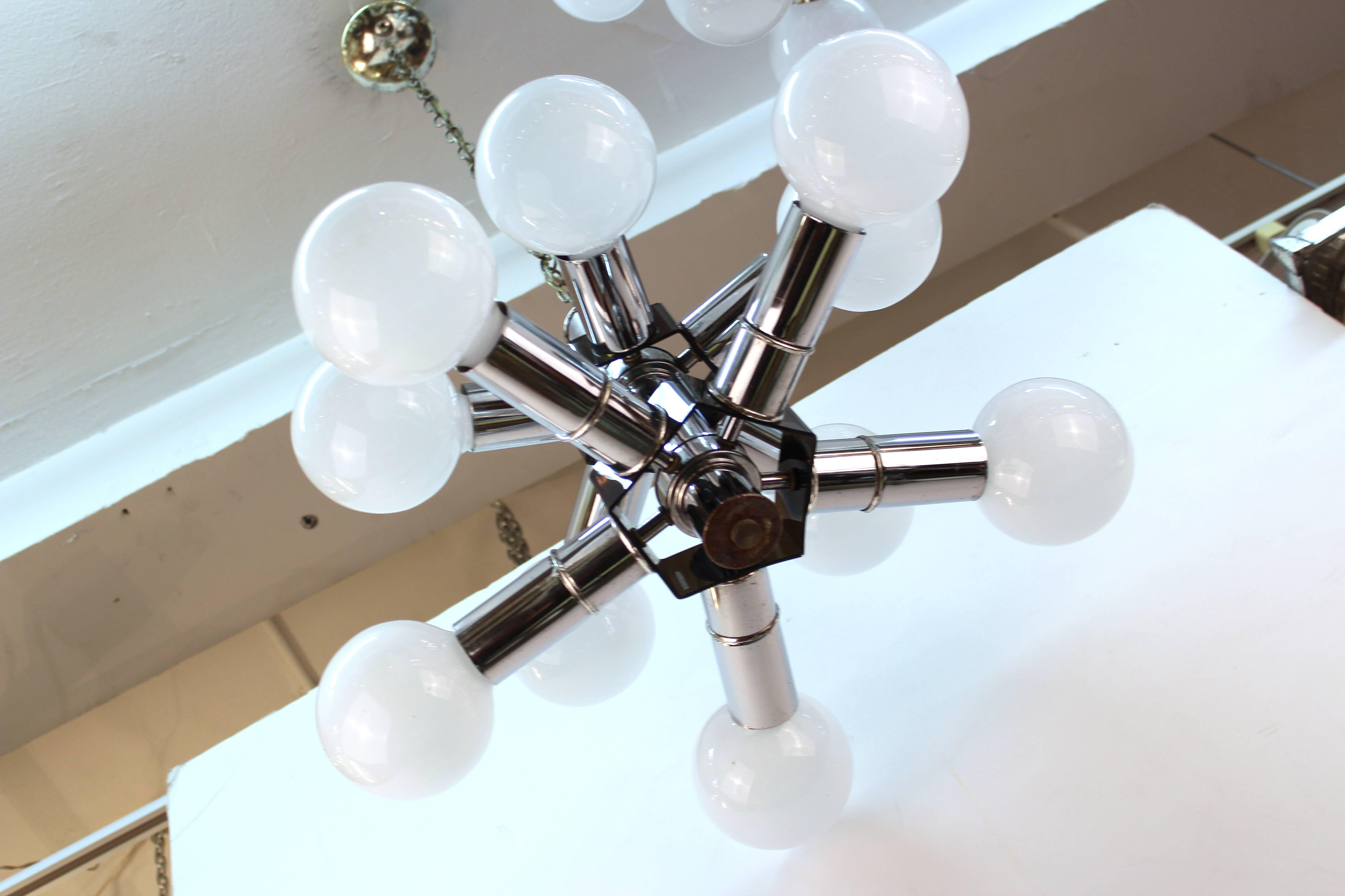 20th Century Atomic Age Two-Tiered Molecular Chandelier in Chrome