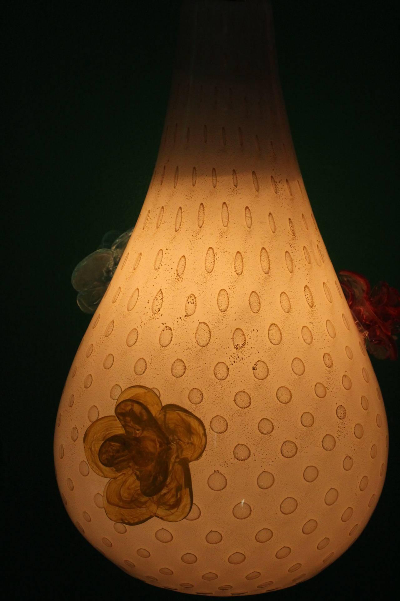 Italian Murano Glass Pendant Light with Embossed Flowers 3