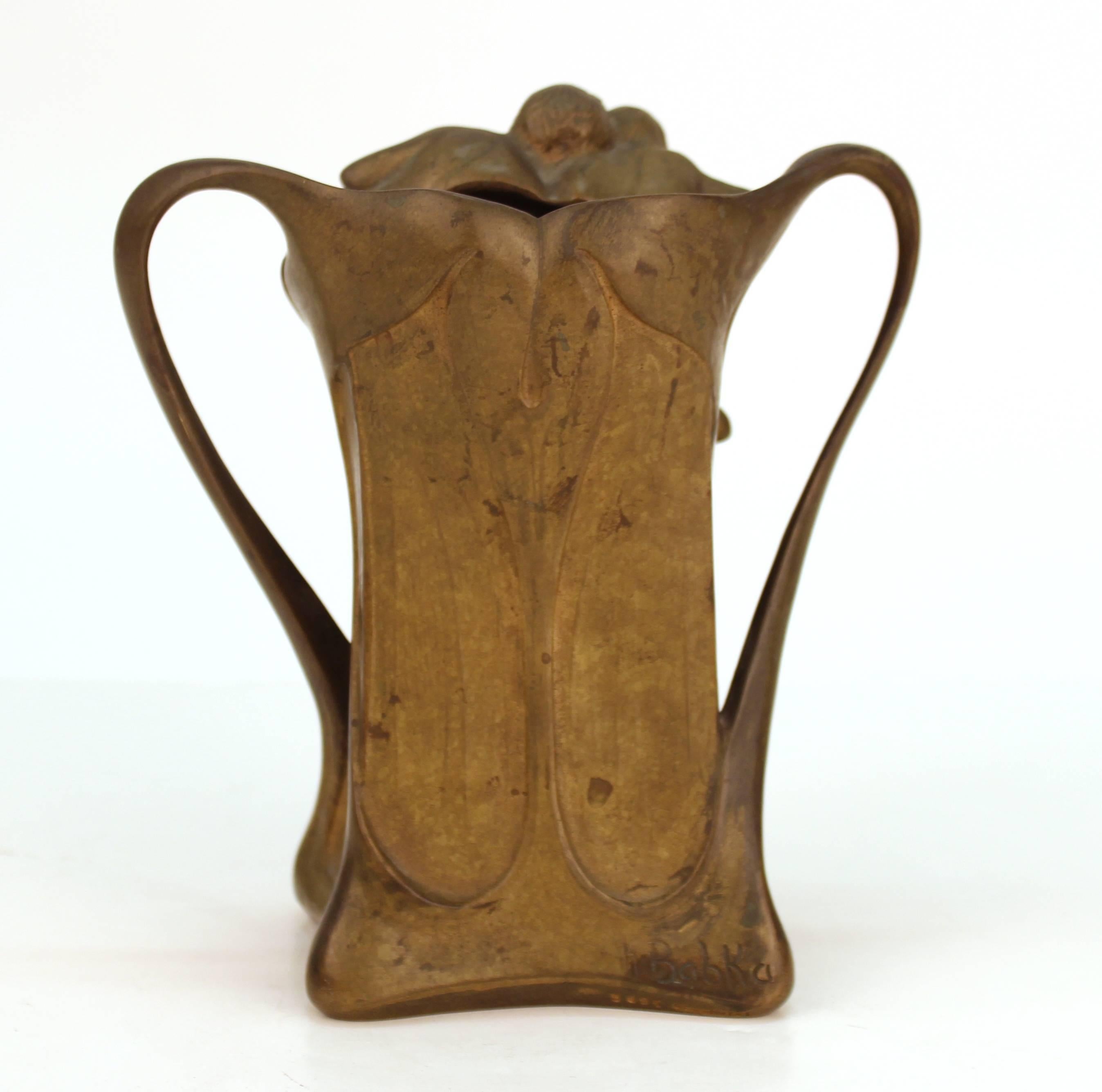 Austrian Art Nouveau Babka Signed Bronze Vase In Good Condition In New York, NY