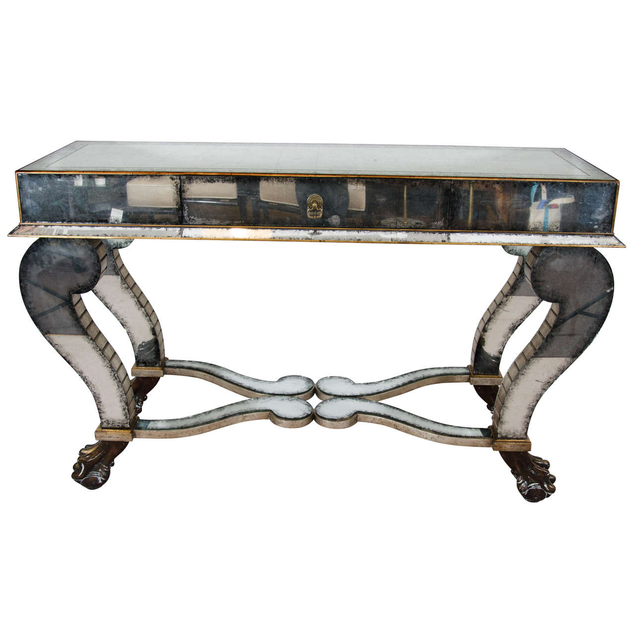 Antiqued Mirrored Console Table With Ball And Claw Feet At 1stdibs Antiqued Mirrored Console Table With Ball And Claw Feet For