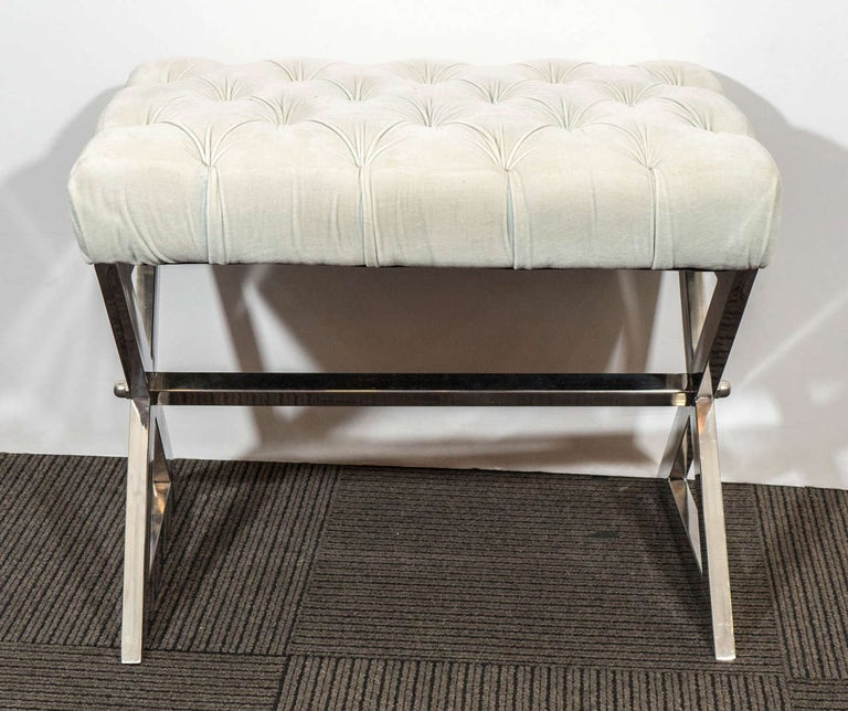 Milo Baughman Midcentury Chrome X-Base Bench with Tufted ...