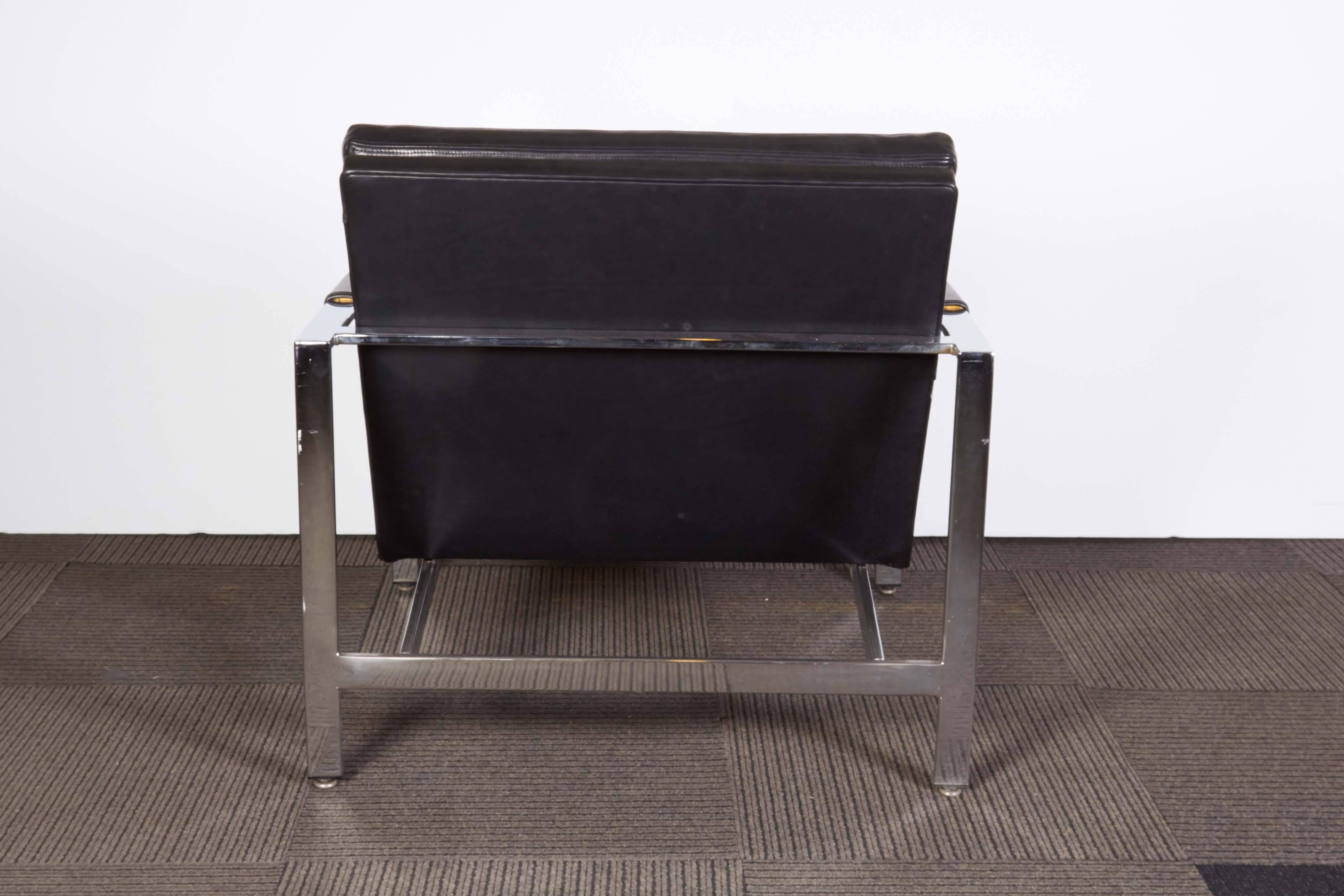 Milo Baughman Chrome Club Chair with Black Leather In Excellent Condition In New York, NY