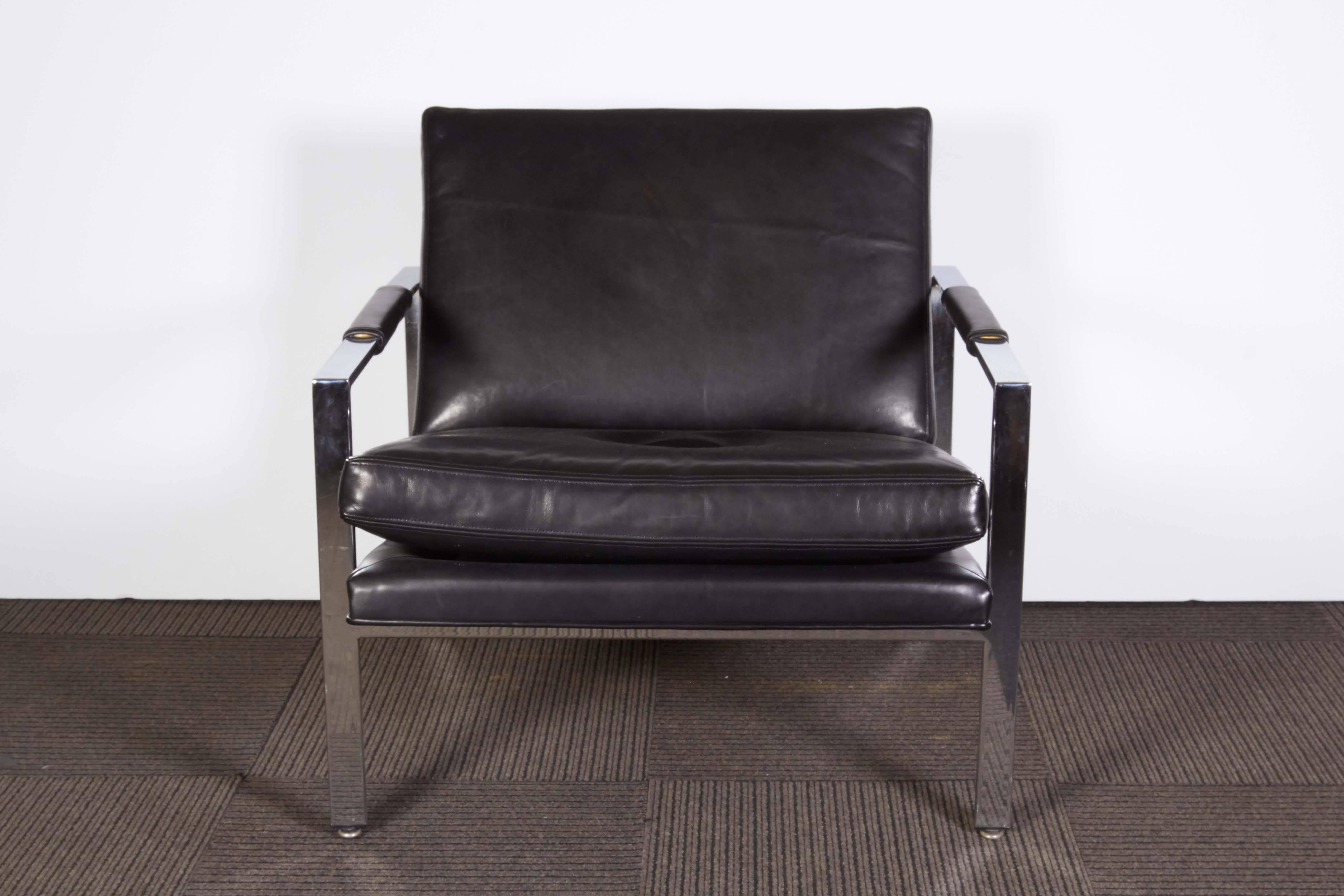 Late 20th Century Milo Baughman Chrome Club Chair with Black Leather