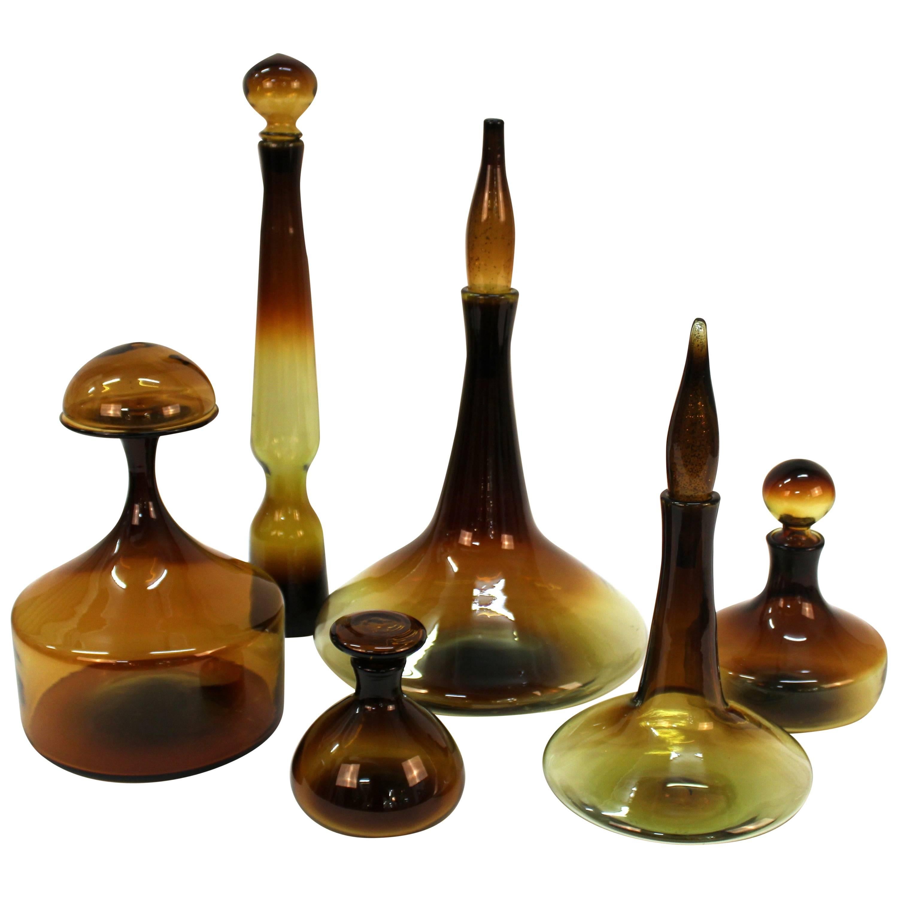 Set of Six Tom Connally Blown Glass Decanters for Greenwich Flint-Craft