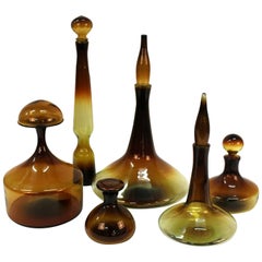 Set of Six Tom Connally Blown Glass Decanters for Greenwich Flint-Craft