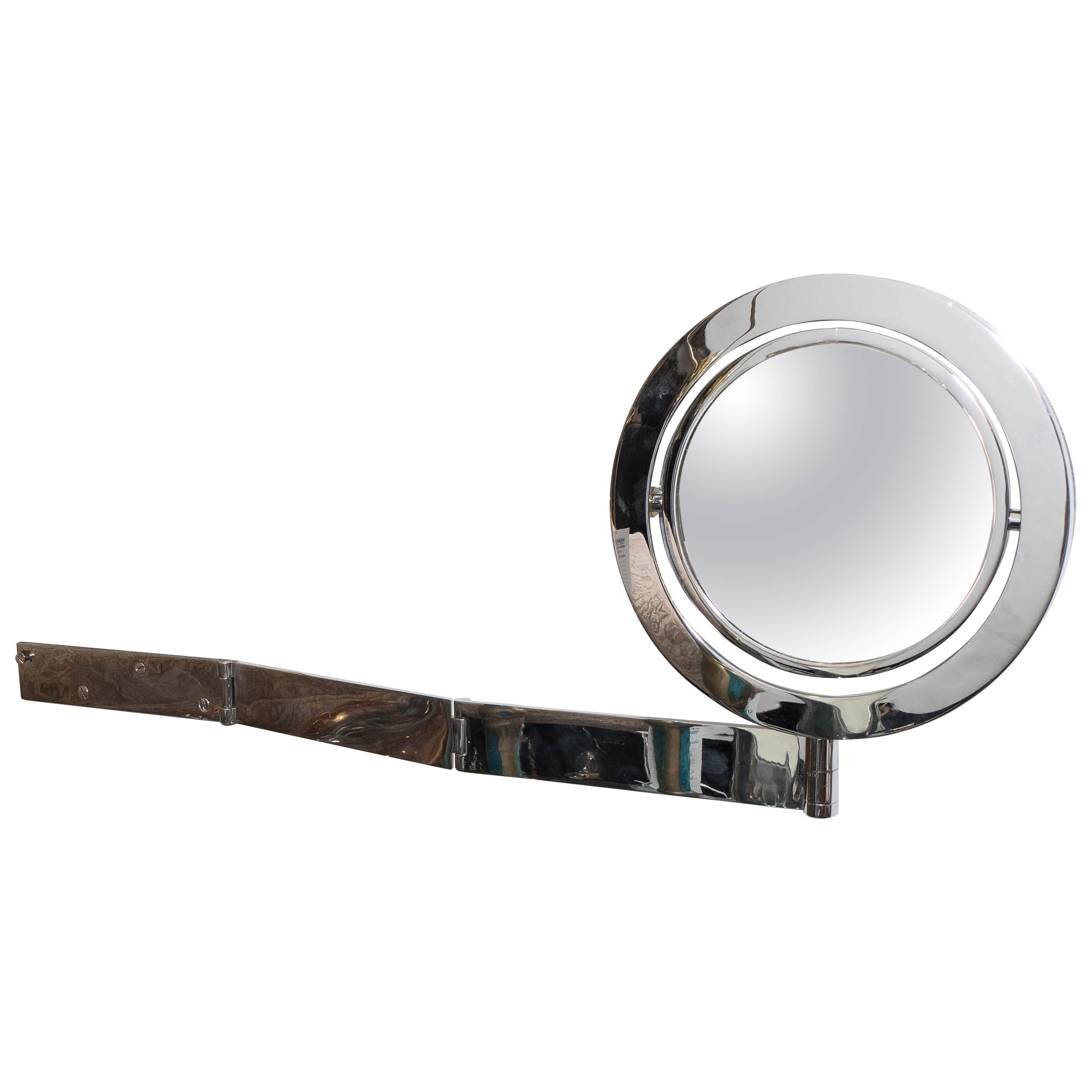 Adjustable Wall-Mounted 'Saturn Mirror' in Chrome For Sale