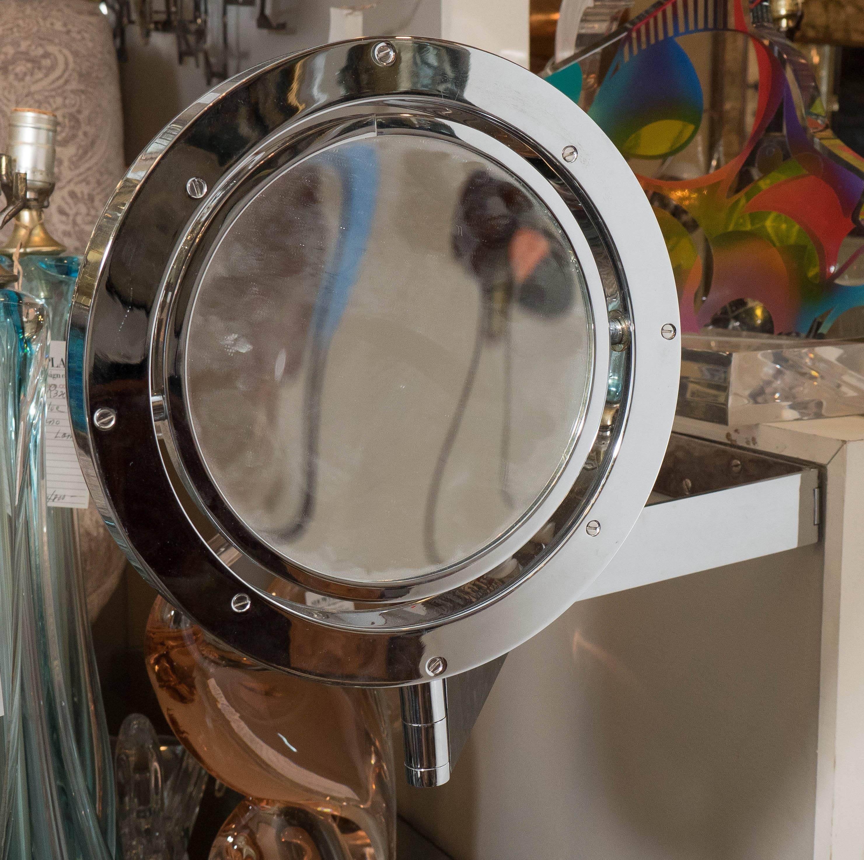 Polished Adjustable Wall-Mounted 'Saturn Mirror' in Chrome For Sale