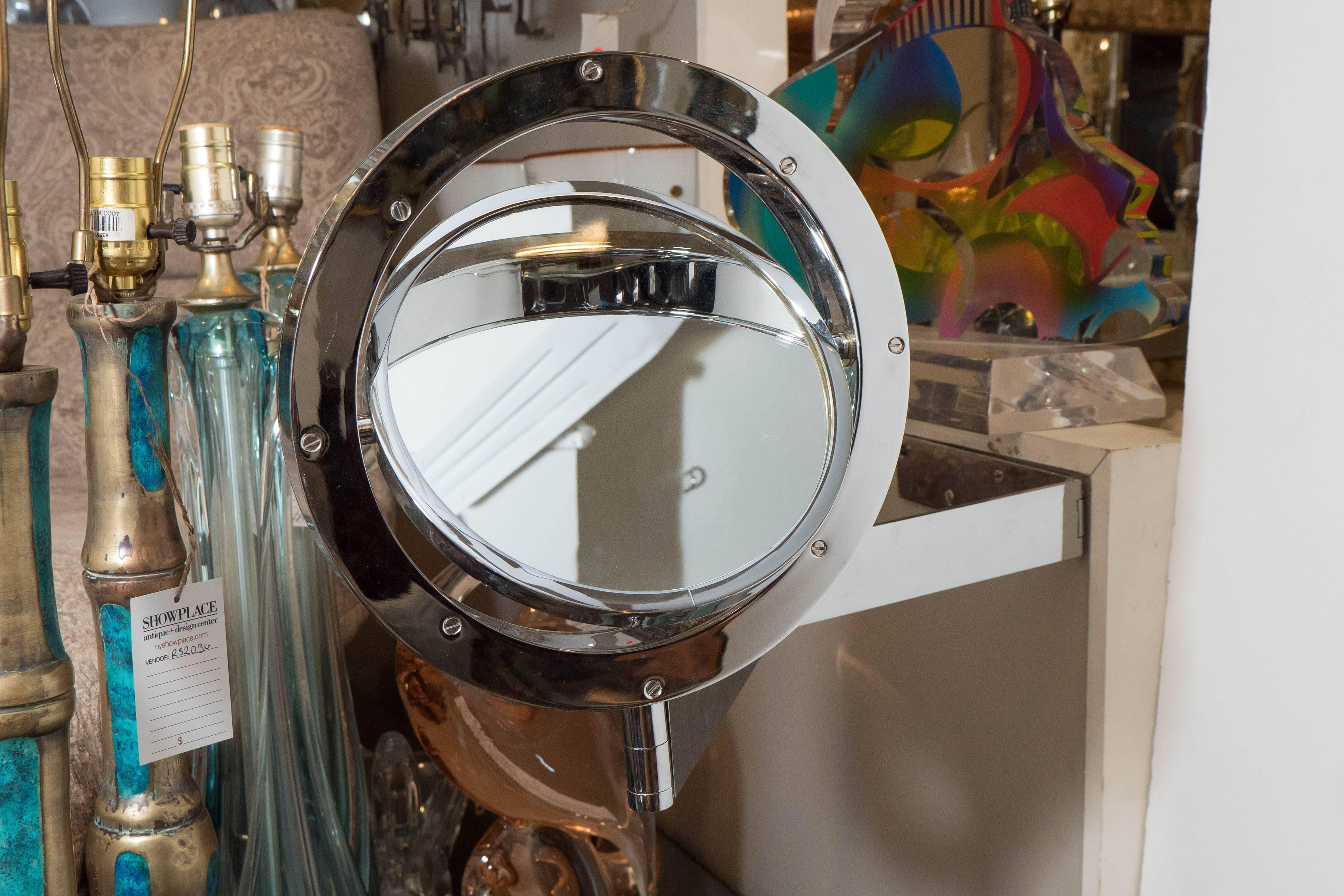 Adjustable Wall-Mounted 'Saturn Mirror' in Chrome In Good Condition For Sale In New York, NY