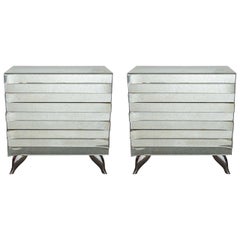 Pair of 20th Century Custom Made Three-Drawer Mirrored Commodes