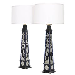 Pair of Monumental Venetian Mirror Obelisk Lamps