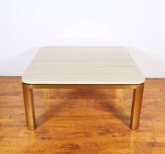 Leon Rosen Floating Travertine Top Coffee Table in Brass for Pace