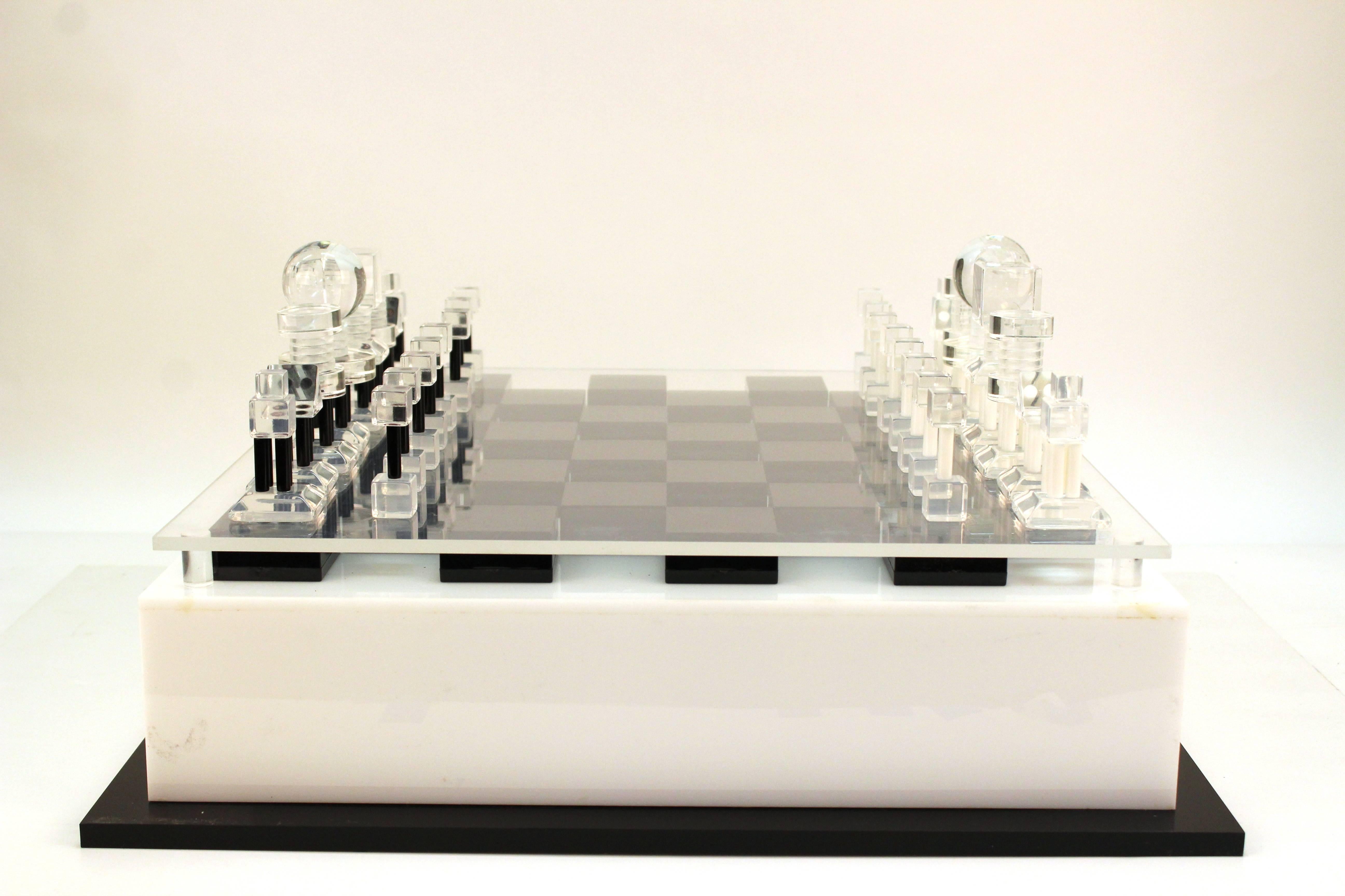 Mid-20th Century Large Mid-Century Modern Lucite Chess Set with Elaborate Chess Pieces