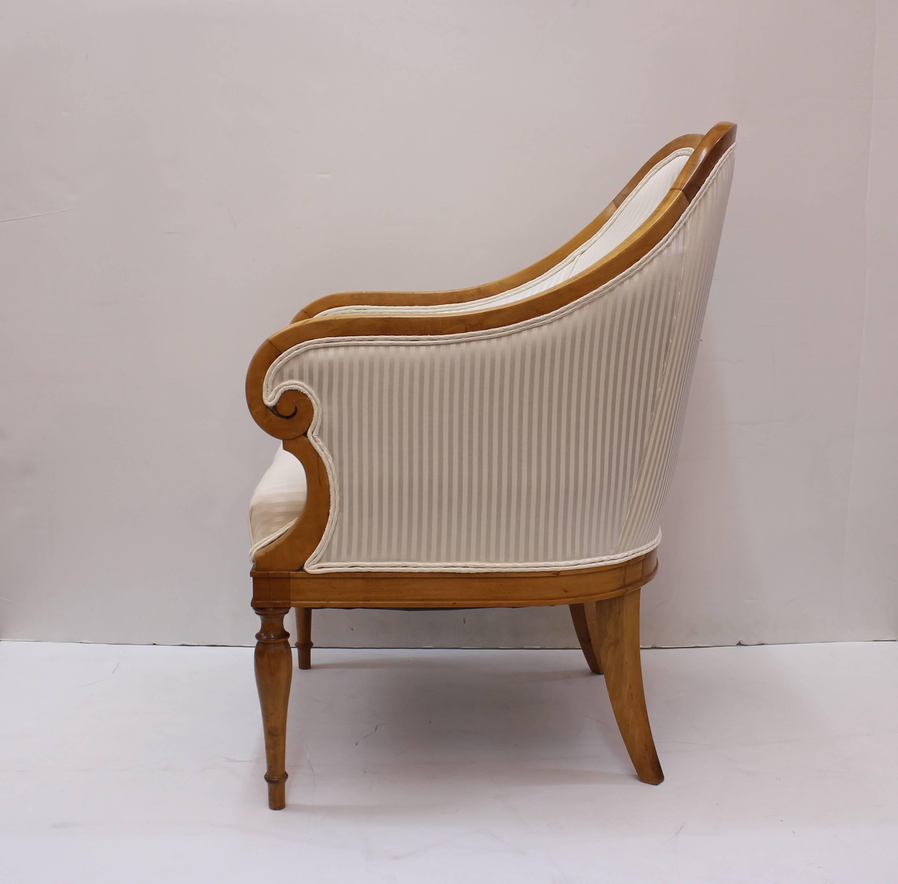 Swedish Biedermeier Occasional Chairs with White Stripe Upholstery