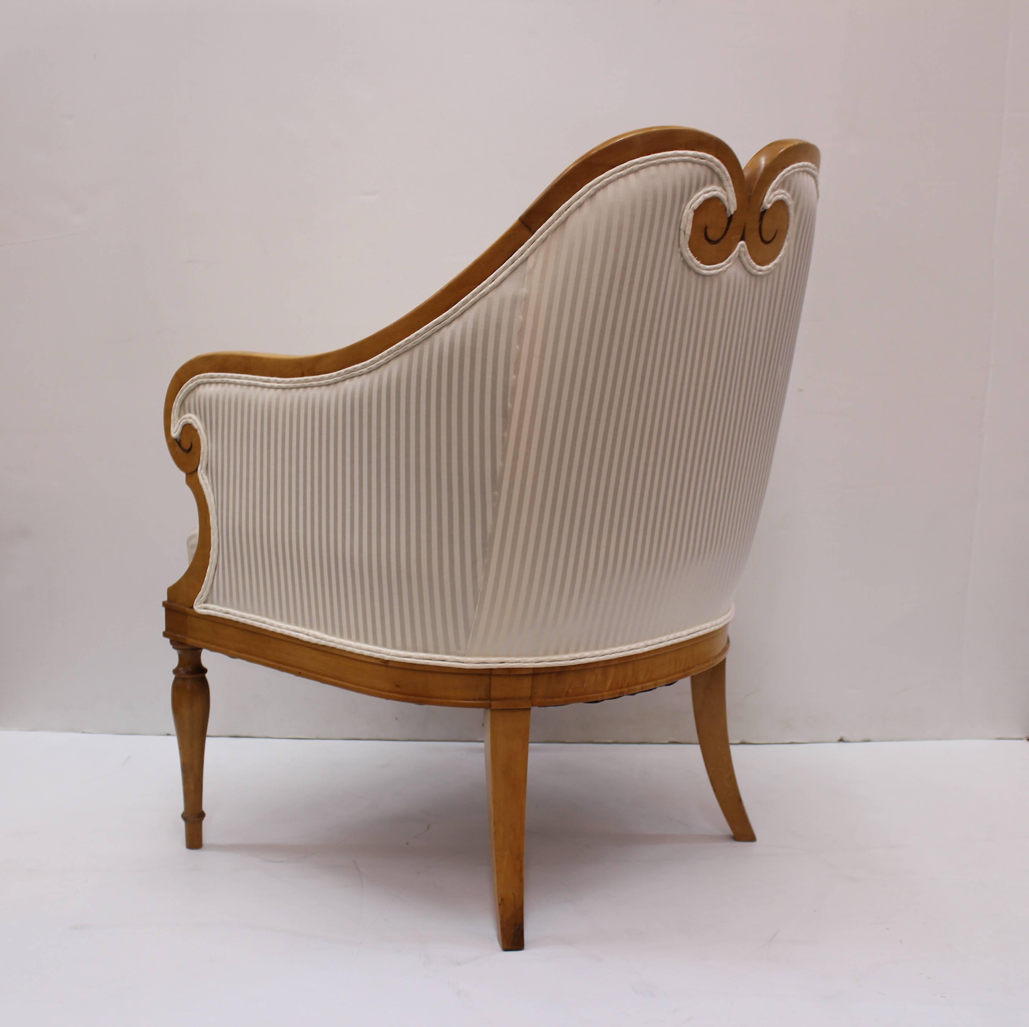 Biedermeier Occasional Chairs with White Stripe Upholstery In Excellent Condition In New York, NY