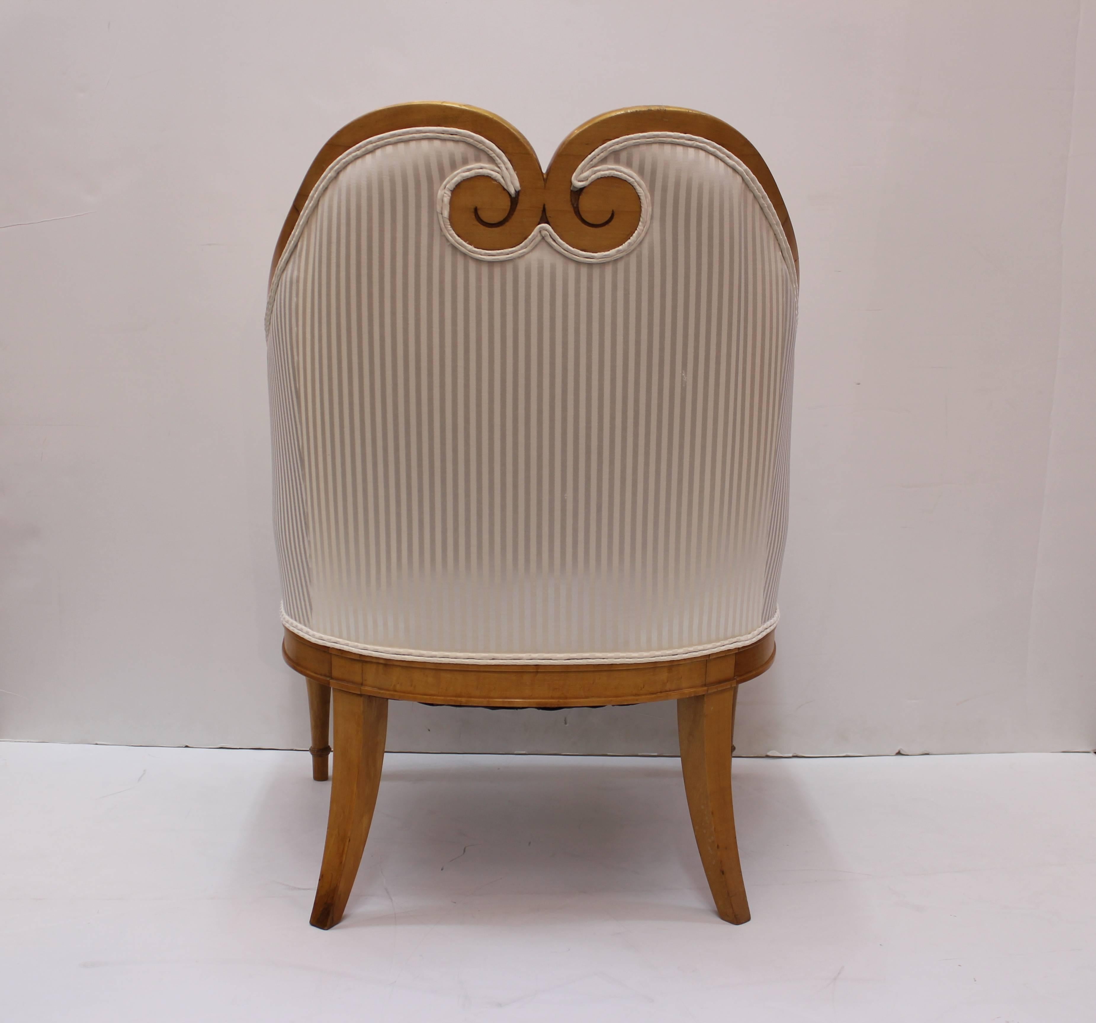 19th Century Biedermeier Occasional Chairs with White Stripe Upholstery