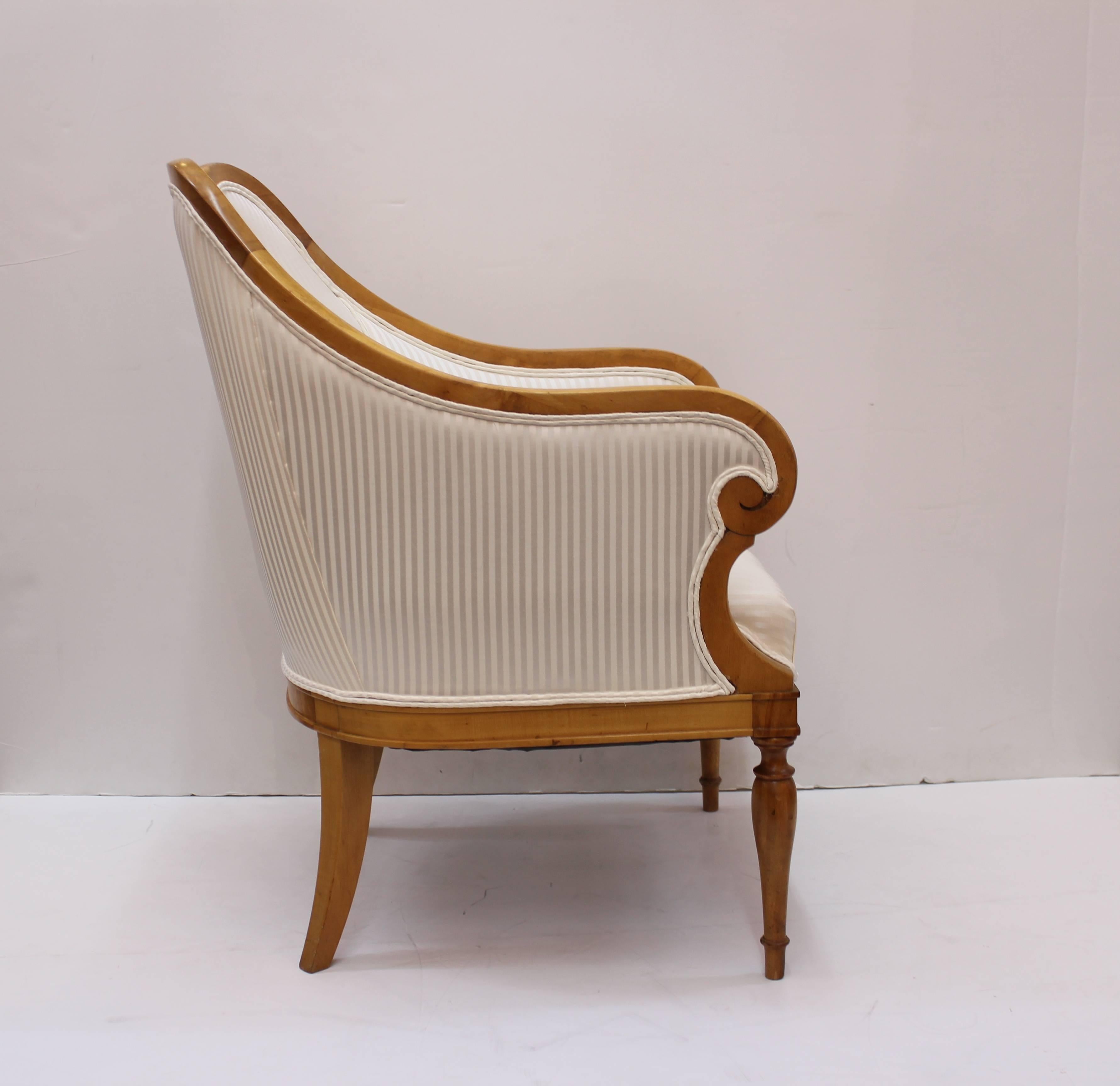 Wood Biedermeier Occasional Chairs with White Stripe Upholstery