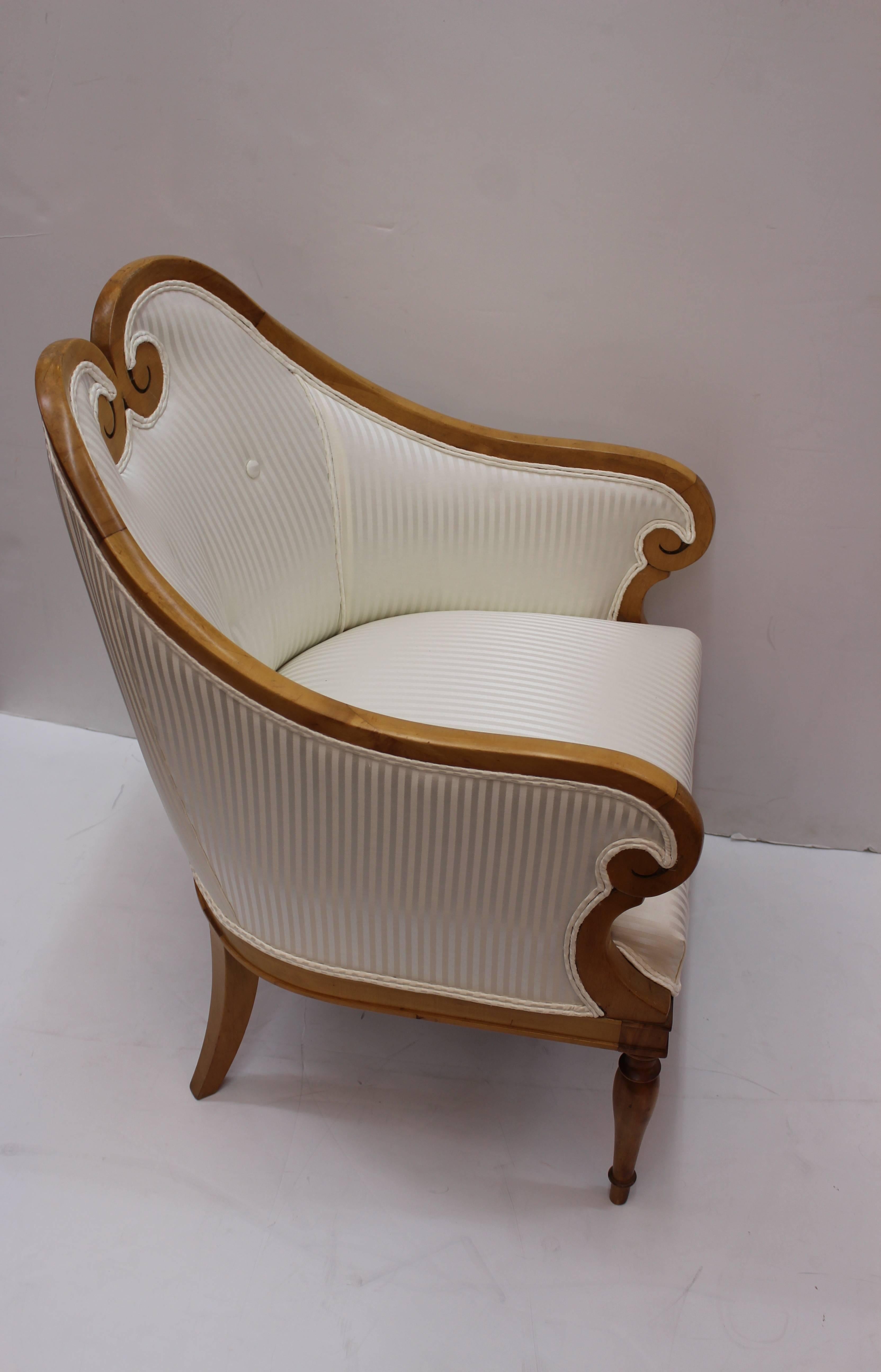 Biedermeier Occasional Chairs with White Stripe Upholstery 1