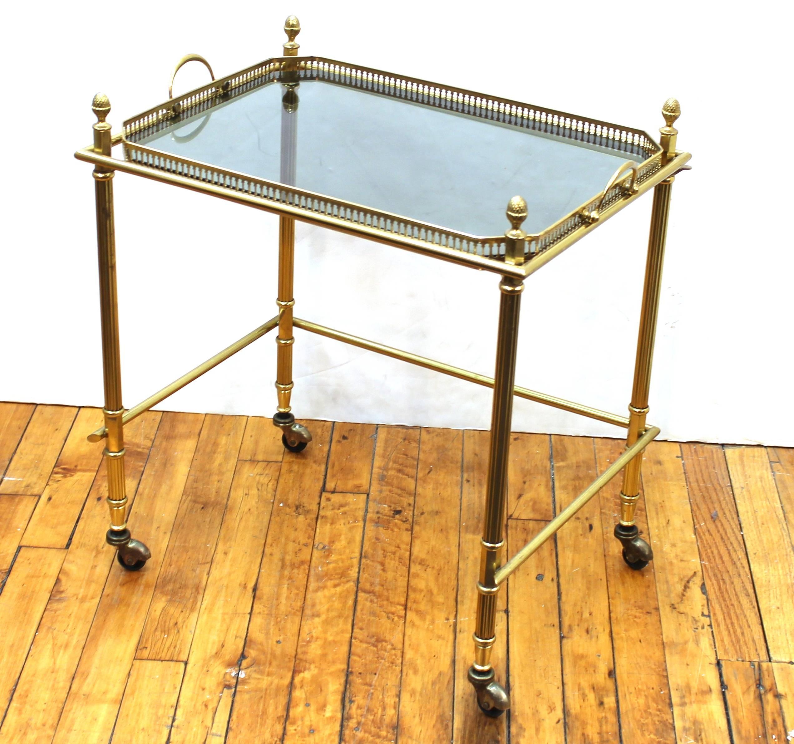 Maison Baguès Nesting Tables in Brass and Smoked Glass on Casters 1