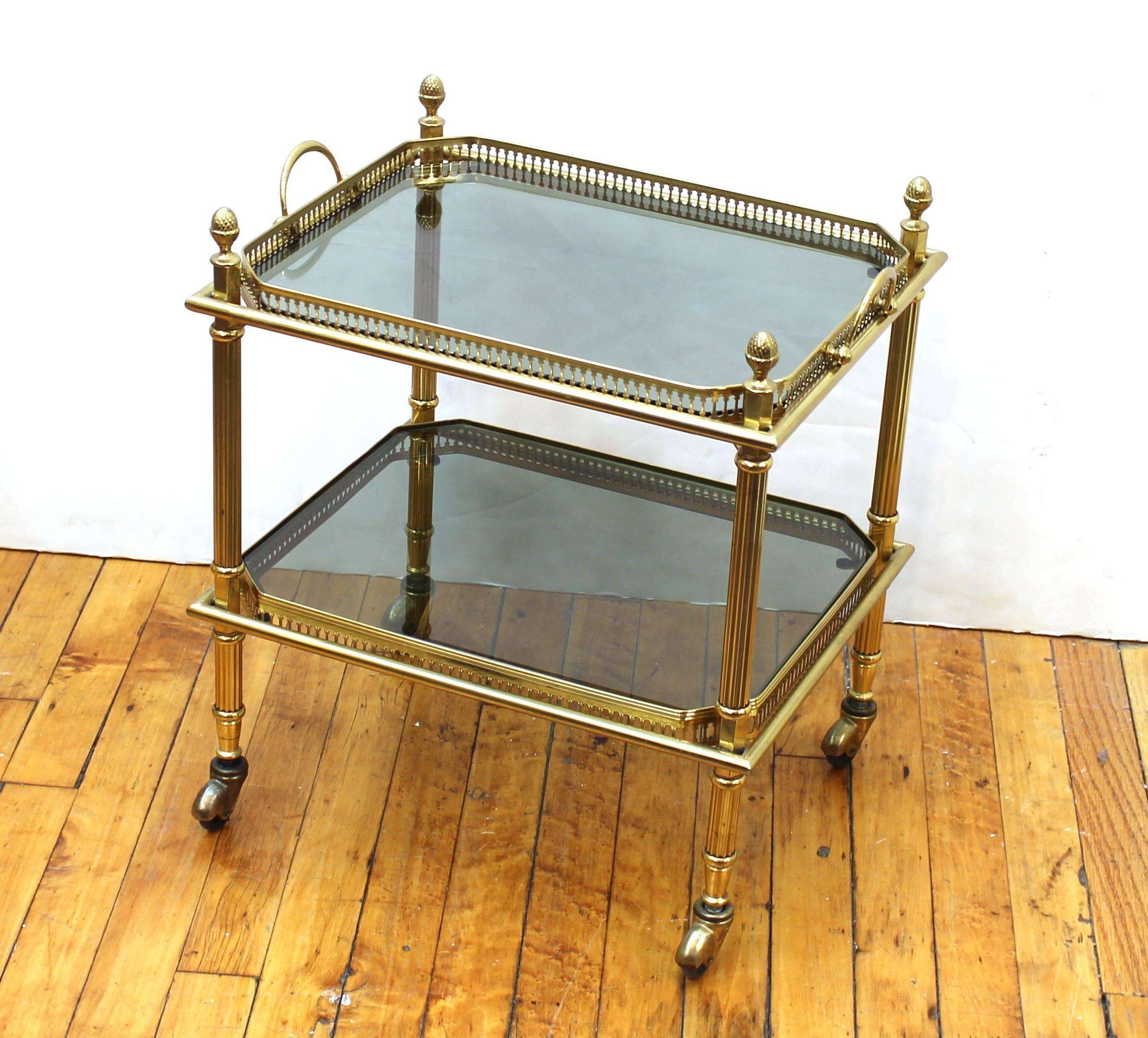 Maison Baguès Nesting Tables in Brass and Smoked Glass on Casters 2
