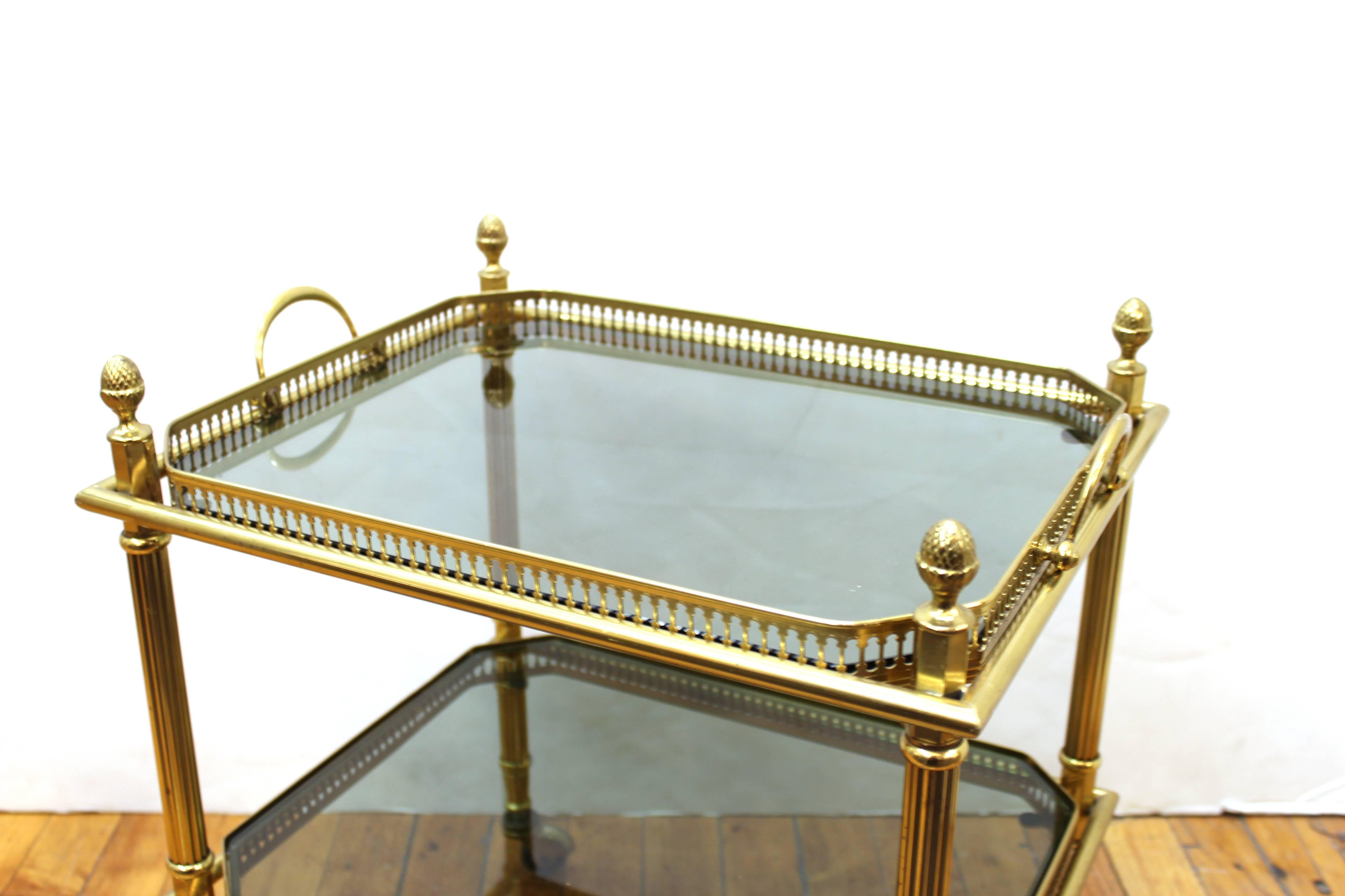 Maison Baguès Nesting Tables in Brass and Smoked Glass on Casters 4