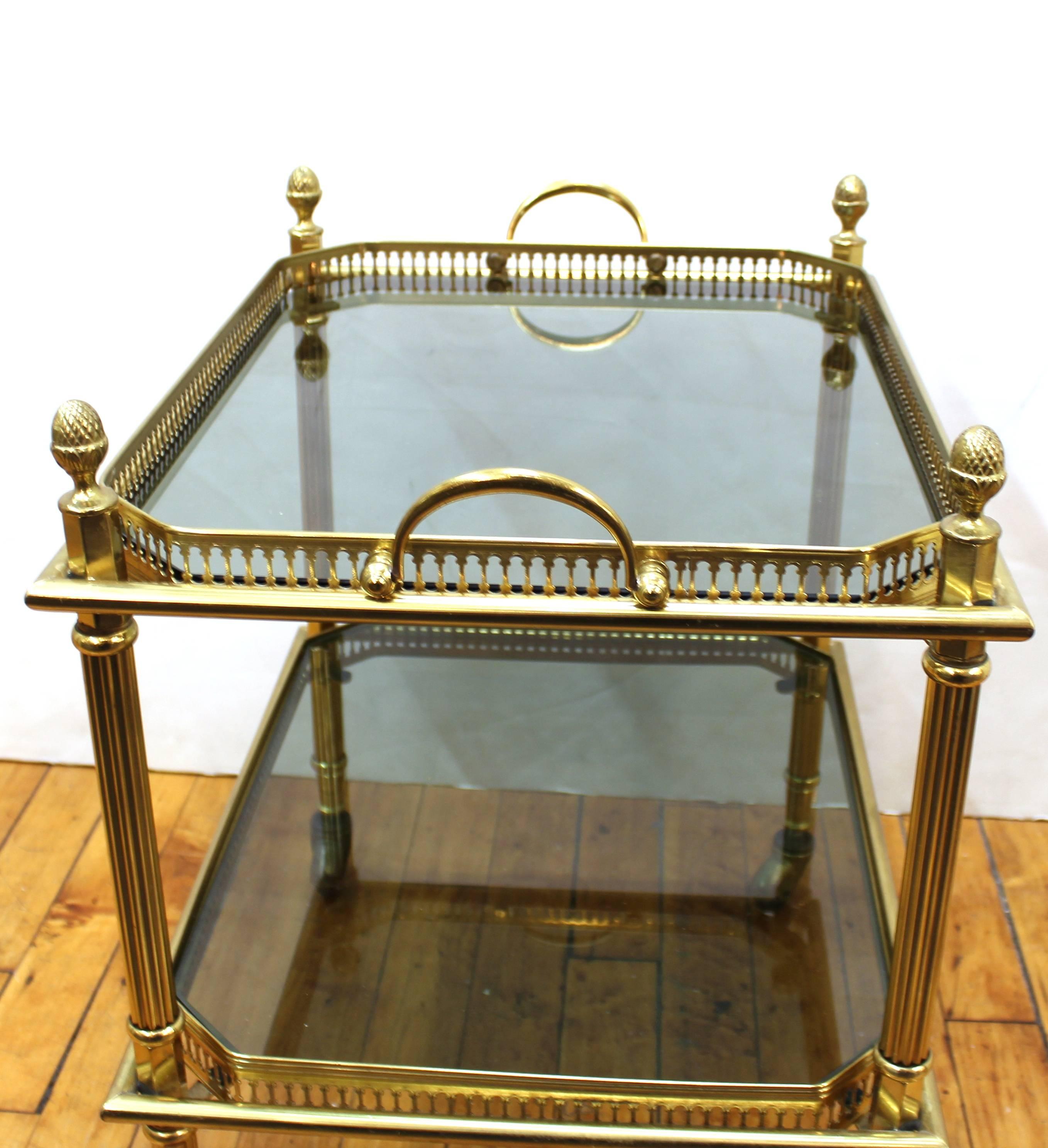 Maison Baguès Nesting Tables in Brass and Smoked Glass on Casters 6