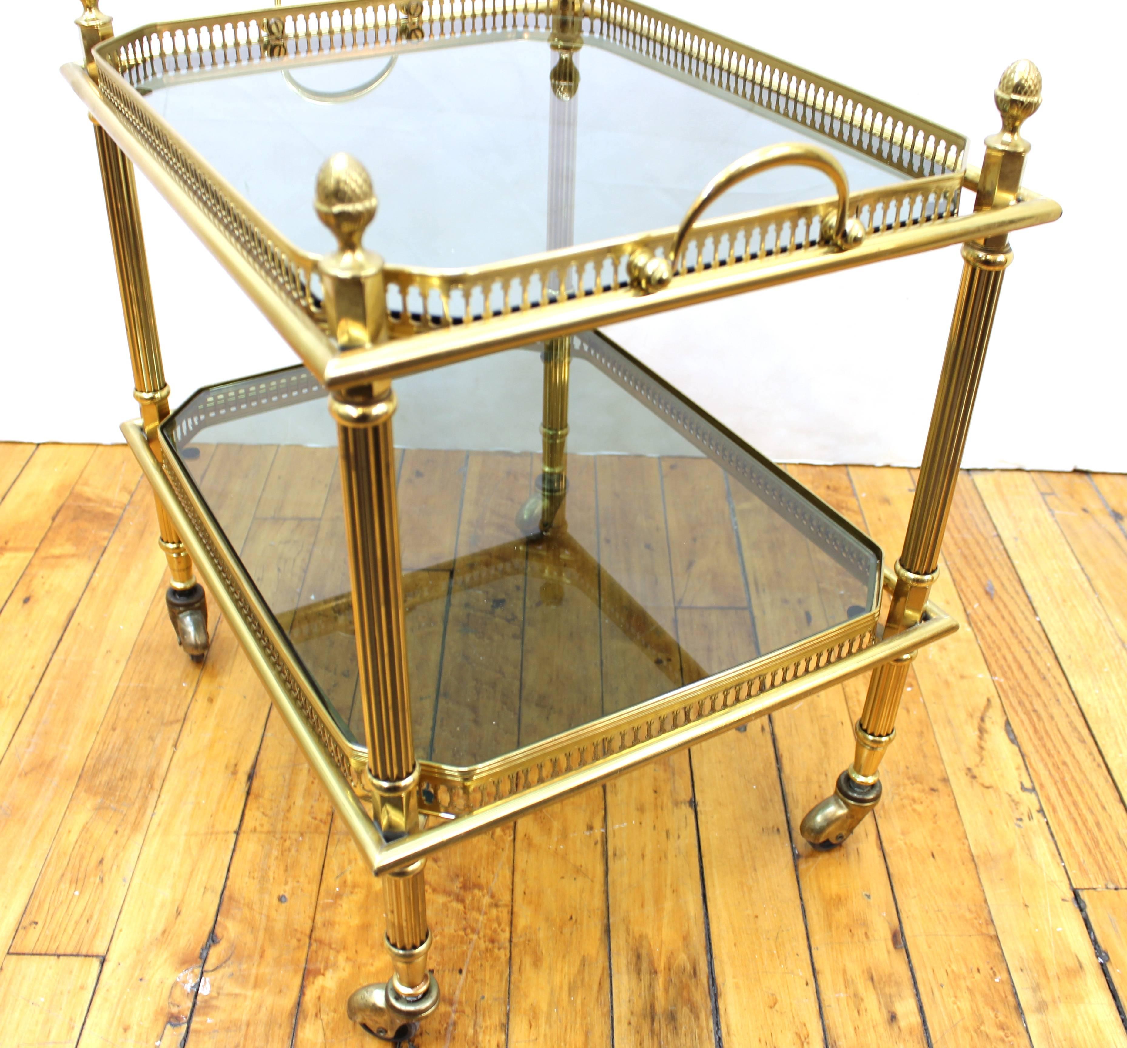 Maison Baguès Nesting Tables in Brass and Smoked Glass on Casters 9